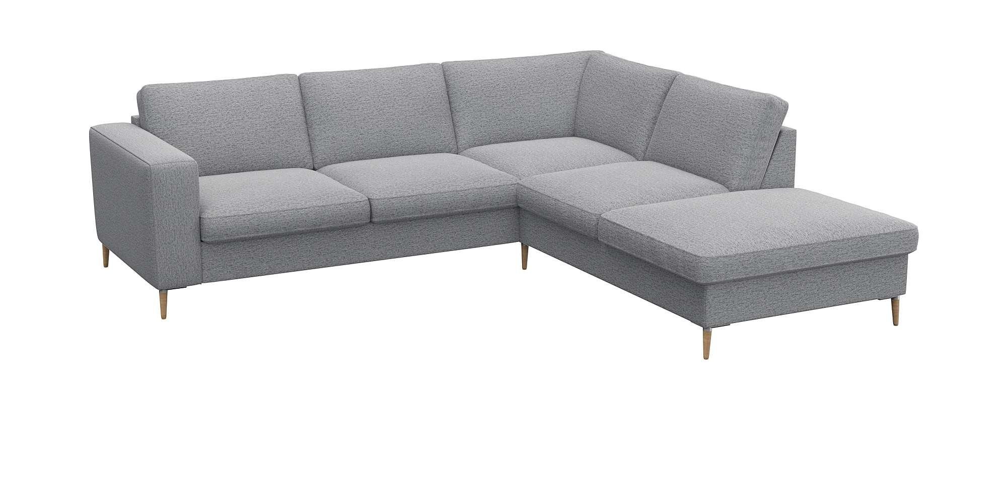 FLEXLUX Hoekbank Fiore, L-vorm brede armleuningen, aluminium/eiken poten, bxd 241x225 cm, koudschuim in de zitting