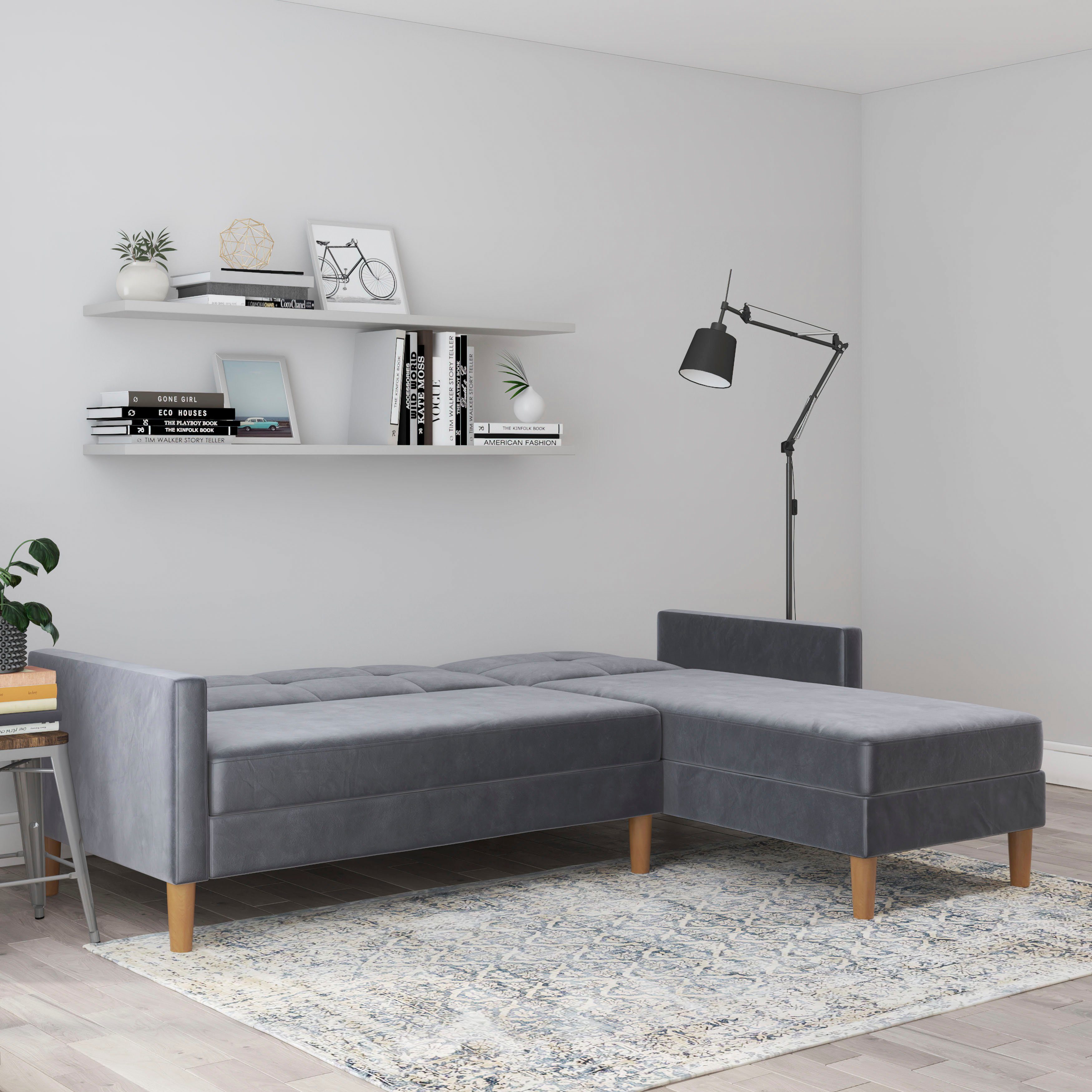 Dorel Home Hoekbank Lilly, L-vorm met bedfunctie, récamier aan beide kanten te monteren, zithoogte 43 cm
