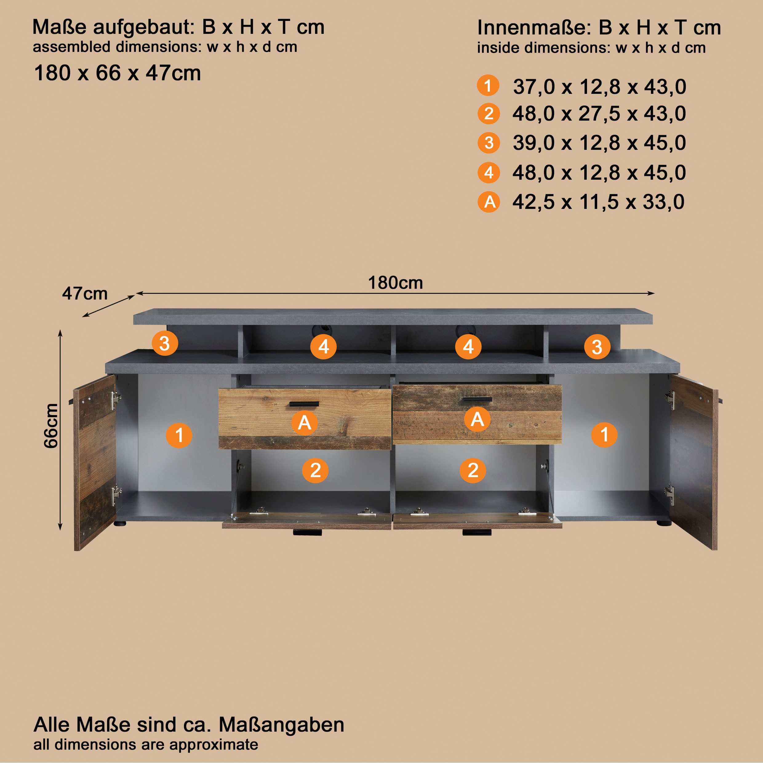 INOSIGN Tv-meubel Messina Lowboard met TV-opzetstuk - Voor televisies tot 60 inch (1 stuk)