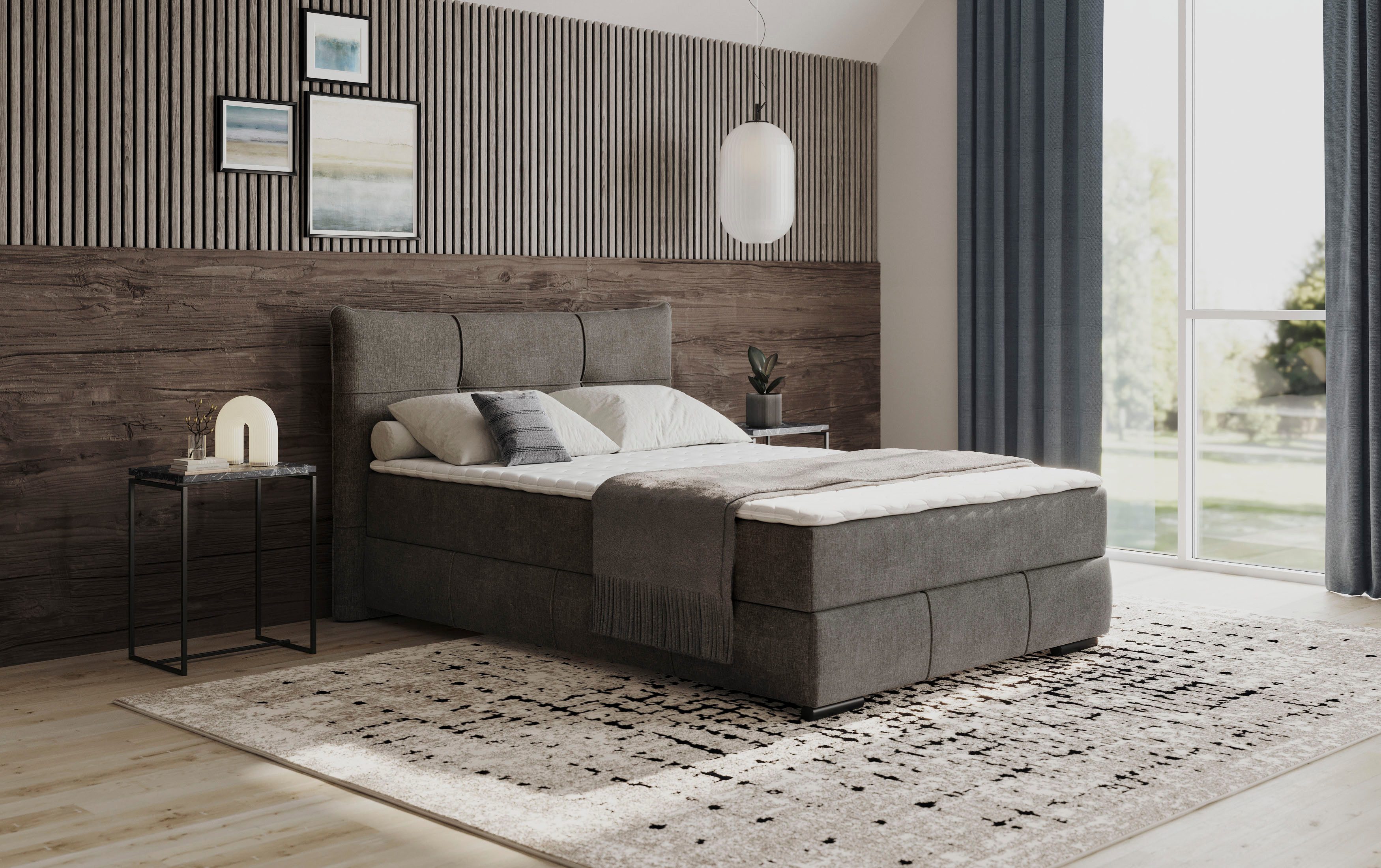 INOSIGN Boxspring Brewdley met bedkist, incl. matras Topmatras en sierkussen, in verschillende hardheden beschikbaar boxsprings grijs