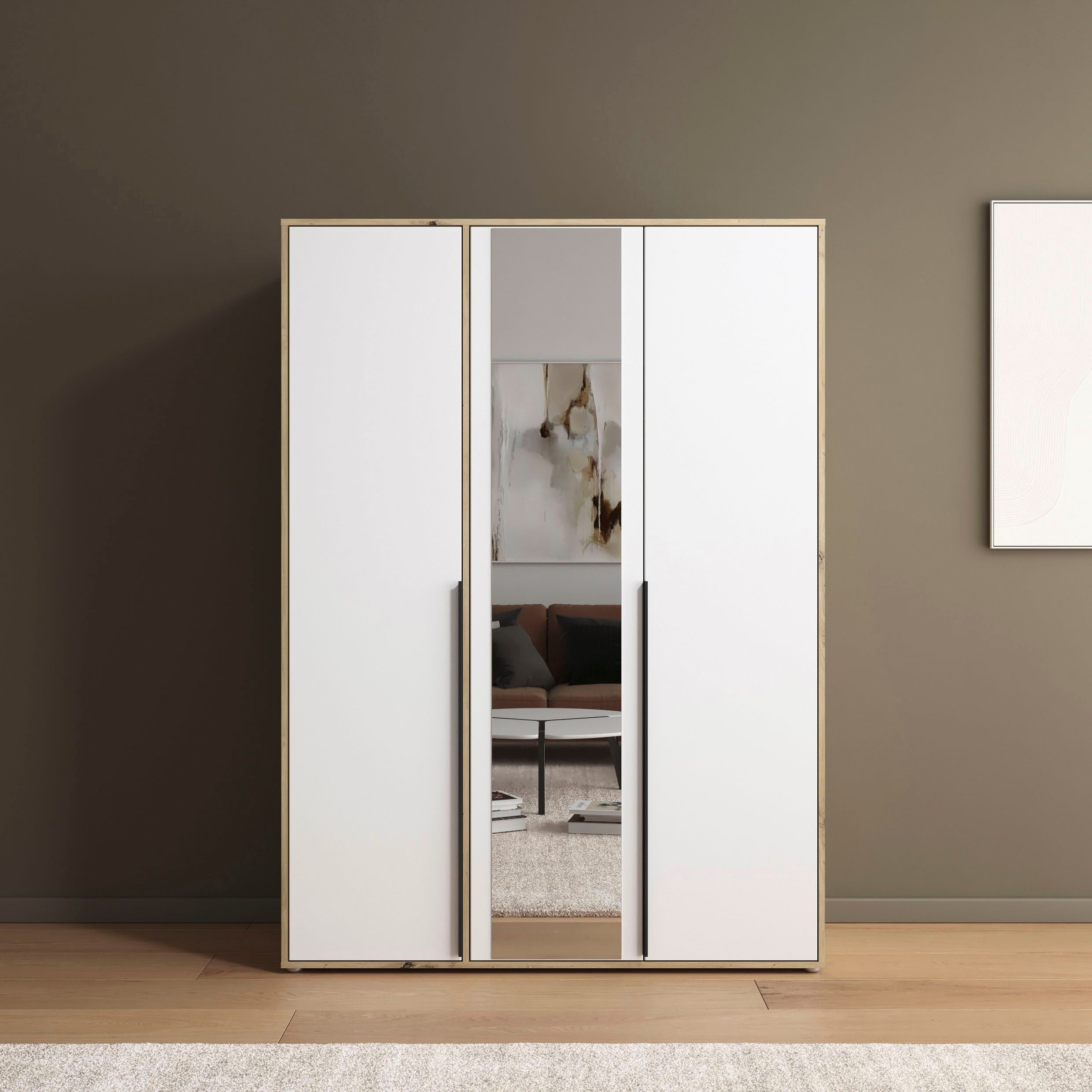 rauch Draaideurkast Kledingkast Kast Garderobe Wasmand NAGATA met Spiegel und modernen stangengriffen in graumetallic topseller made in germany