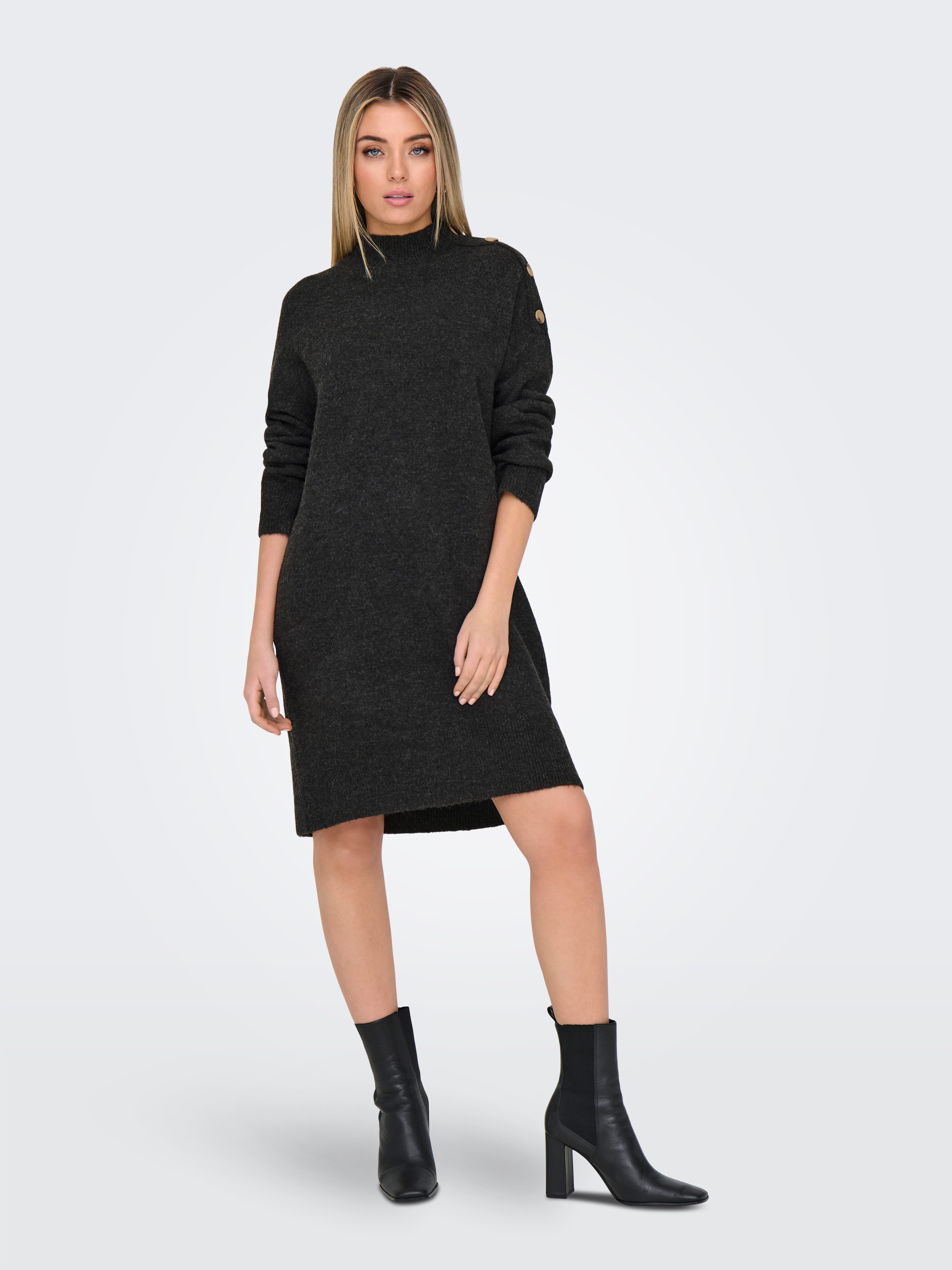 Only Gebreide jurk ONLALEXA LS HIGH BUTTON DRESS EX KNT