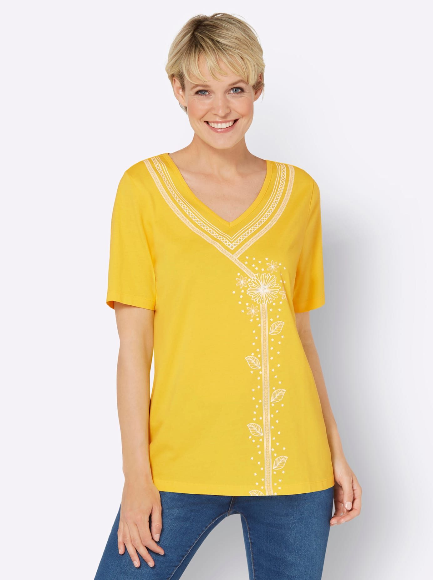 Classic Basics Shirt met V-hals (1-delig) dames t-shirts maat 48 geel