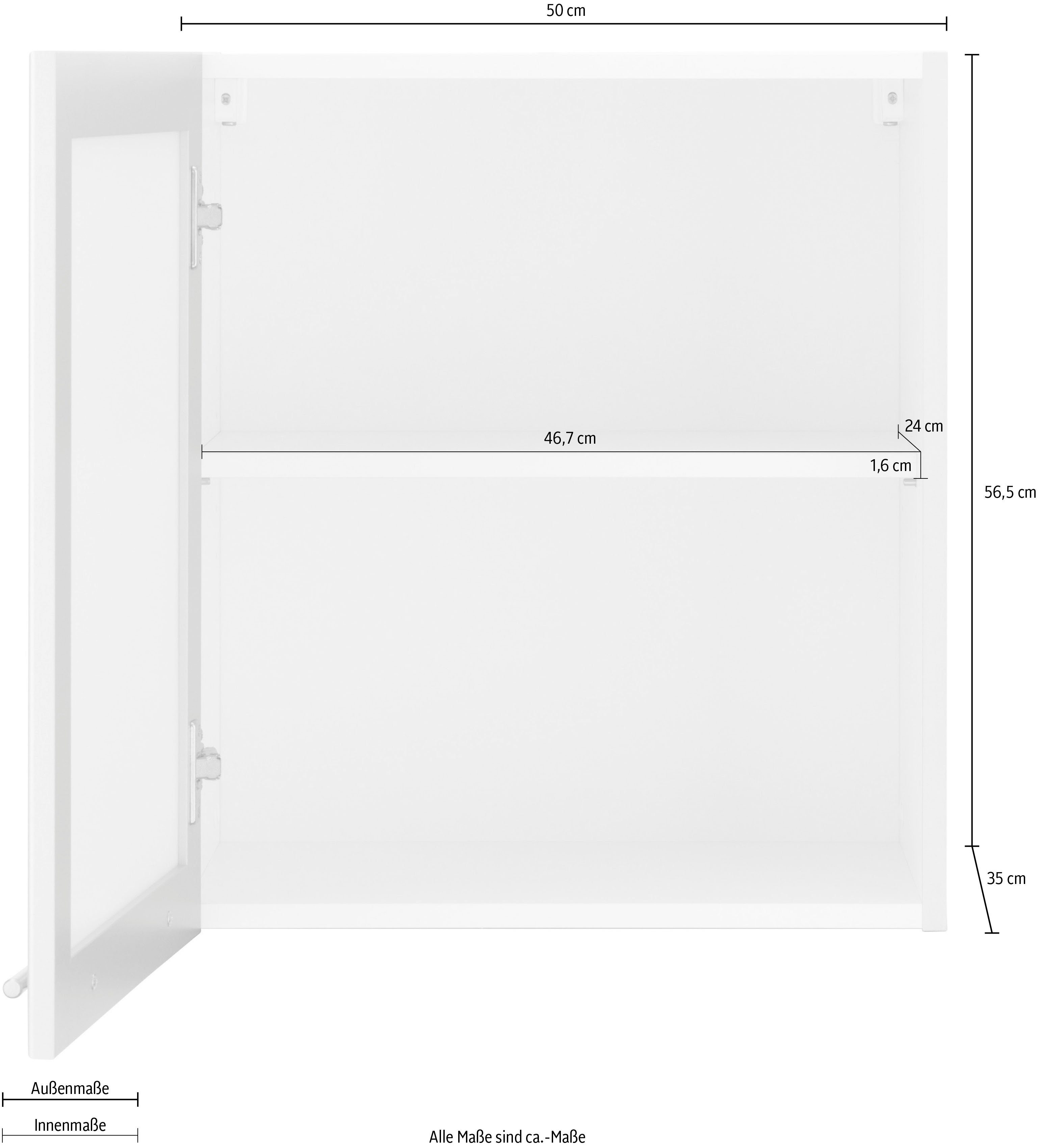 wiho Küchen Hangend kastje met glasdeur Unna met aluminiumkleurig glasdeurtje
