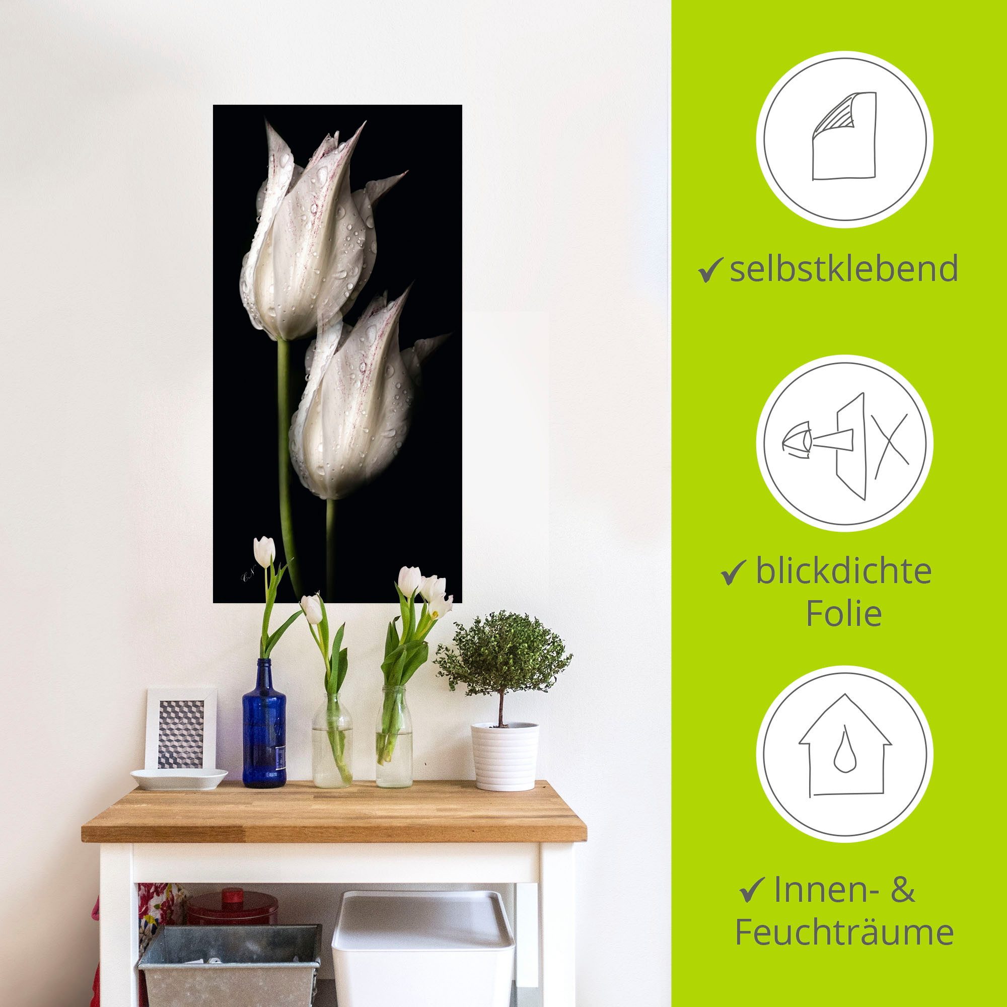 Artland Artprint Witte tulpen in de nacht als artprint van aluminium, artprint voor buiten, artprint op linnen, poster, muursticker