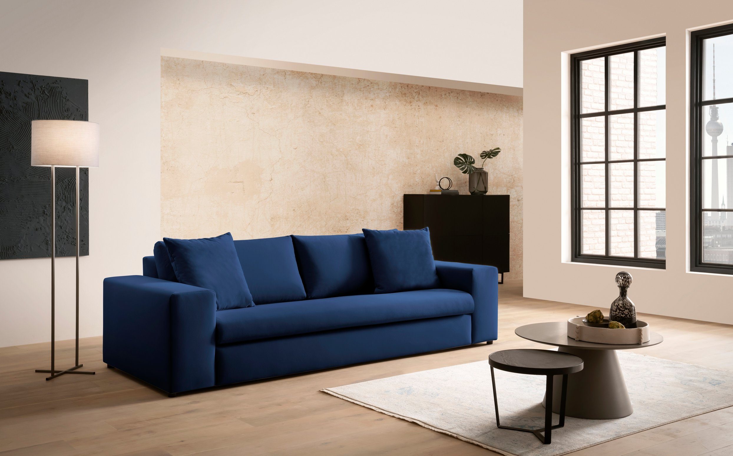 andas 3-zitsbank SLEETLAND XXL in fluweel of vintage lederlook