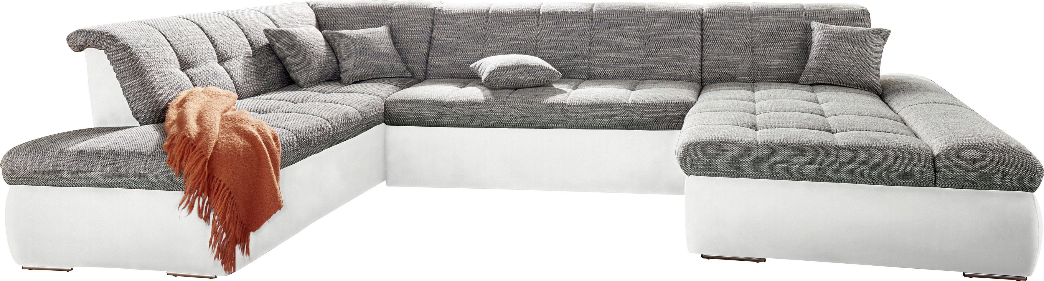 DOMO collection Zithoek PB Moric optioneel met slaapfunctie + armsteunverstelling, L-vorm XXL-formaat BxDxH: 353x216x80 cm, fijn doorgestikt patroon, incl. sierkussens