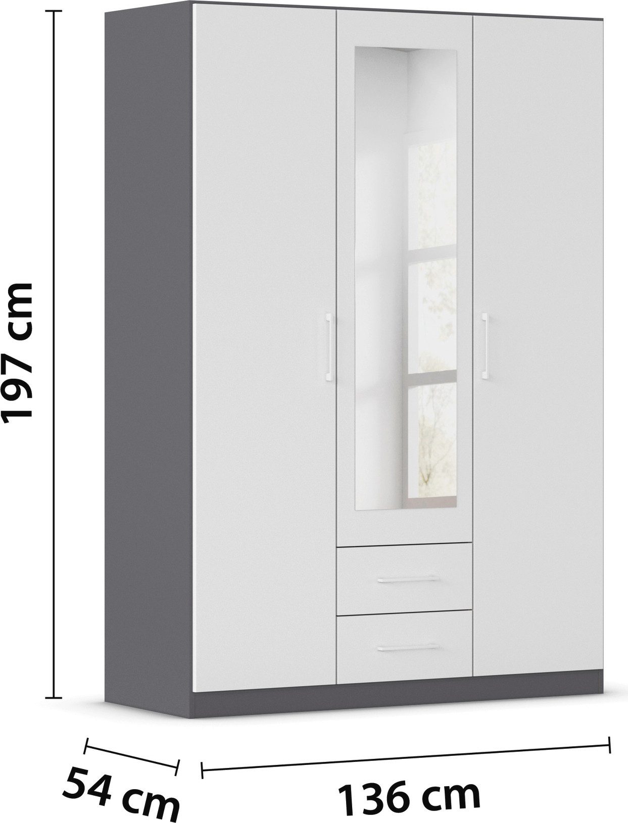 rauch Draaideurkast Kledingkast garderobe KREFELD optioneel met spiegel met 3 greepvarianten, incl. praktische lades made in germany