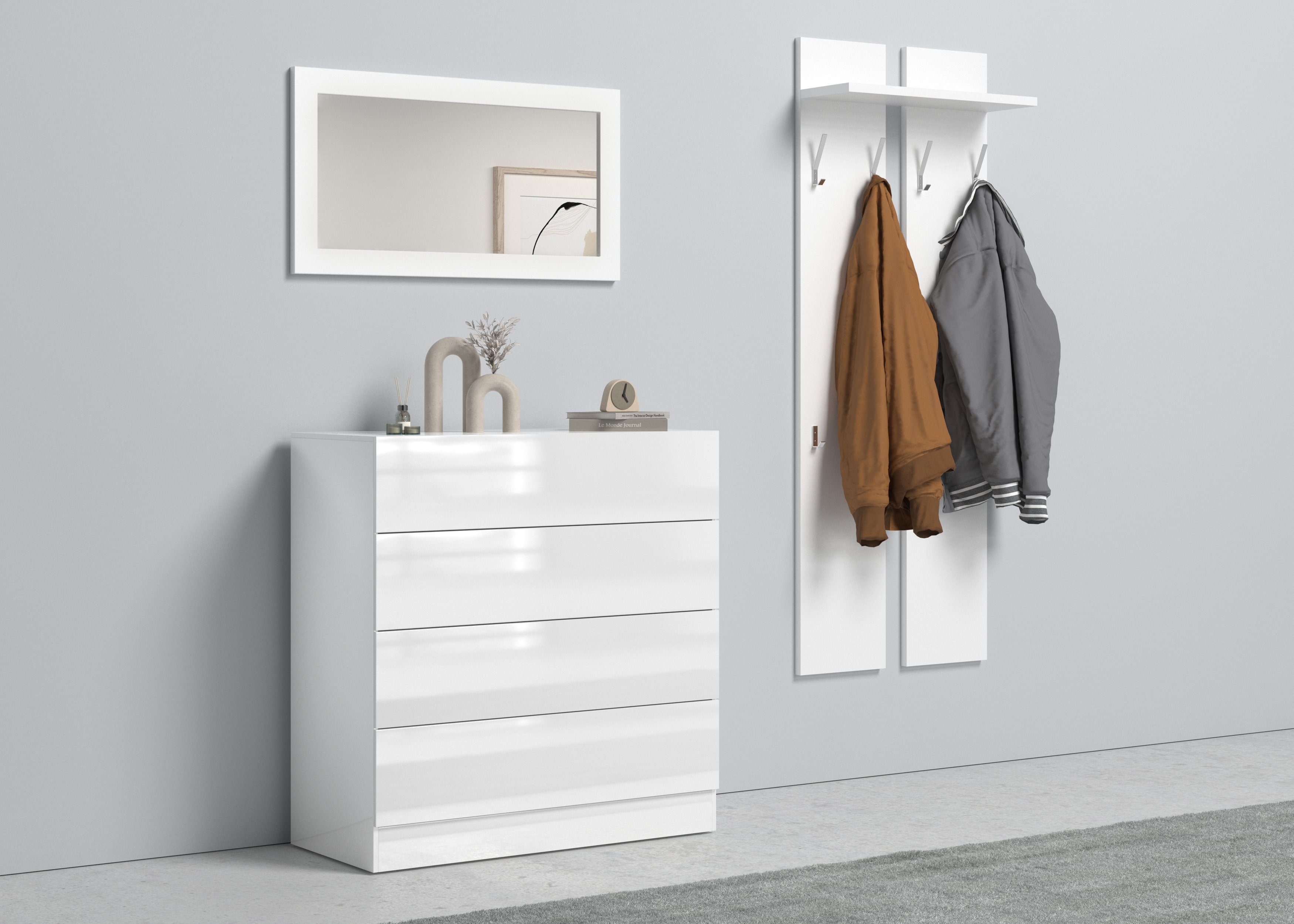 borchardt Möbel Halmeubelset Vaasa 3 met push to open functie (set, 3-delig) wandkapstokken wit