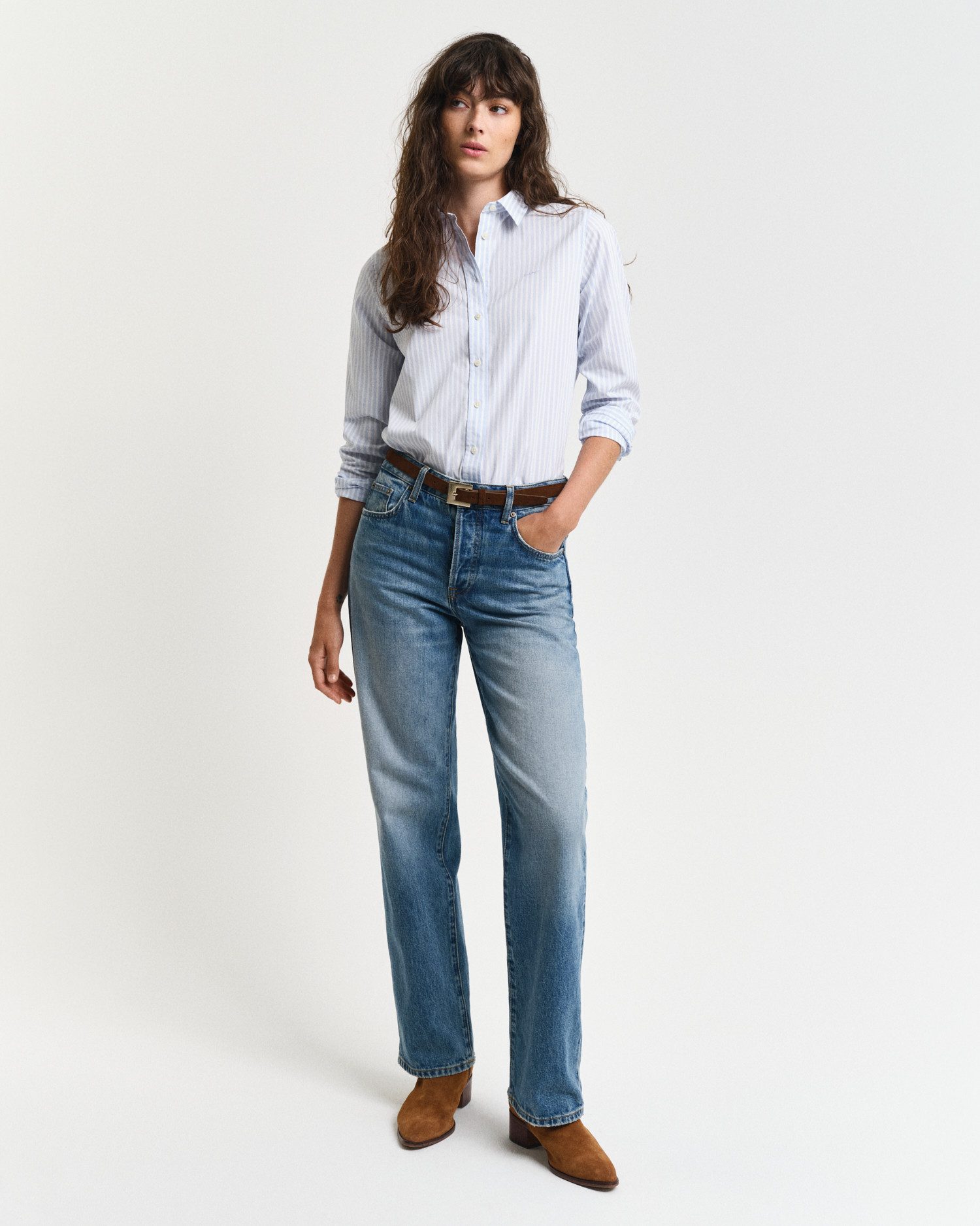 Gant Overhemdblouse REG POPLIN STRIPED SHIRT met een klein geborduurd logo op de borst