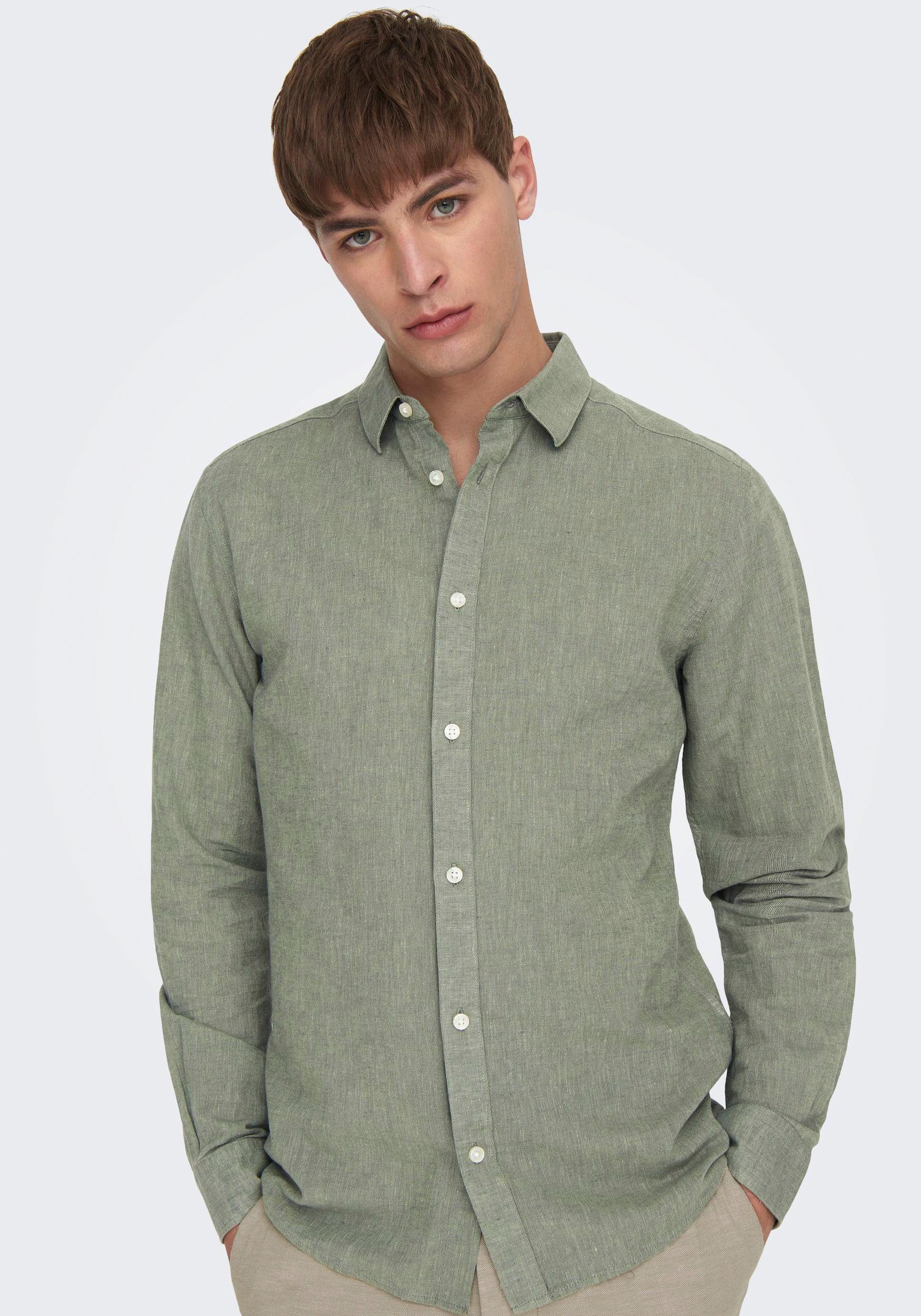 ONLY & SONS Overhemd met lange mouwen ONSCAIDEN LS SOLID LINEN SHIRT NOOS