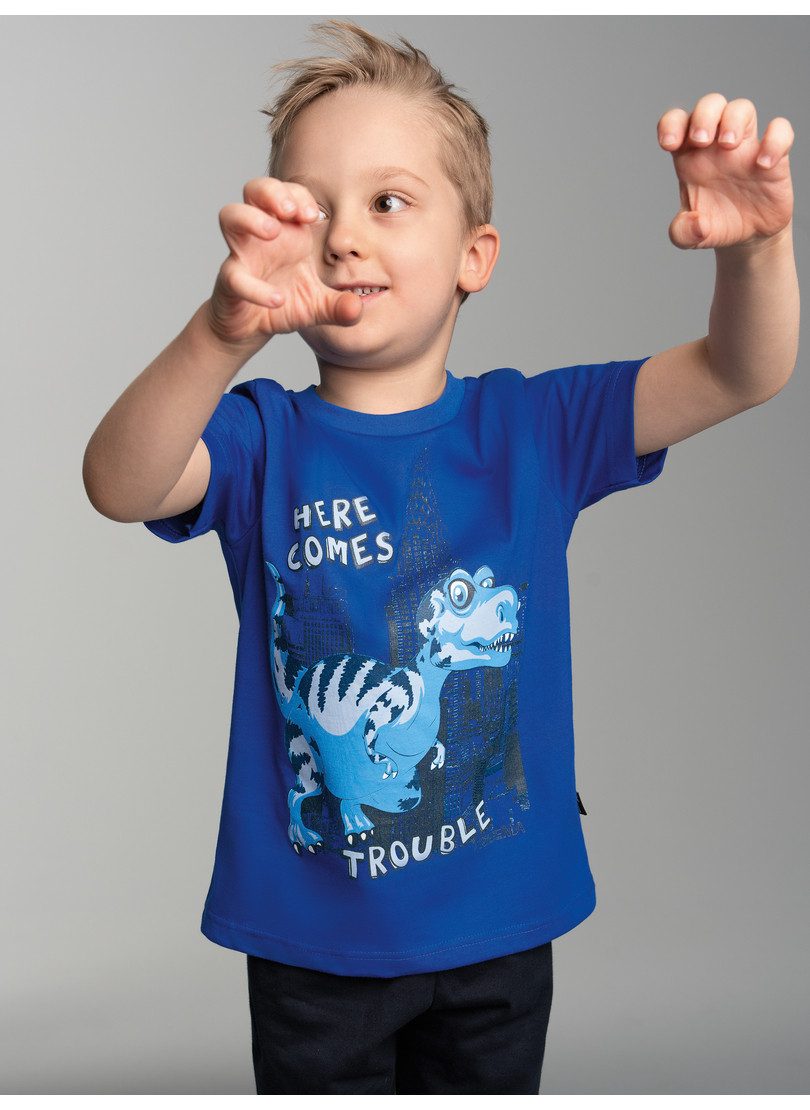 Trigema T-shirt TRIGEMA T-shirt met grote dino-printmotief (1-delig) jongens t-shirts maat 116 blauw