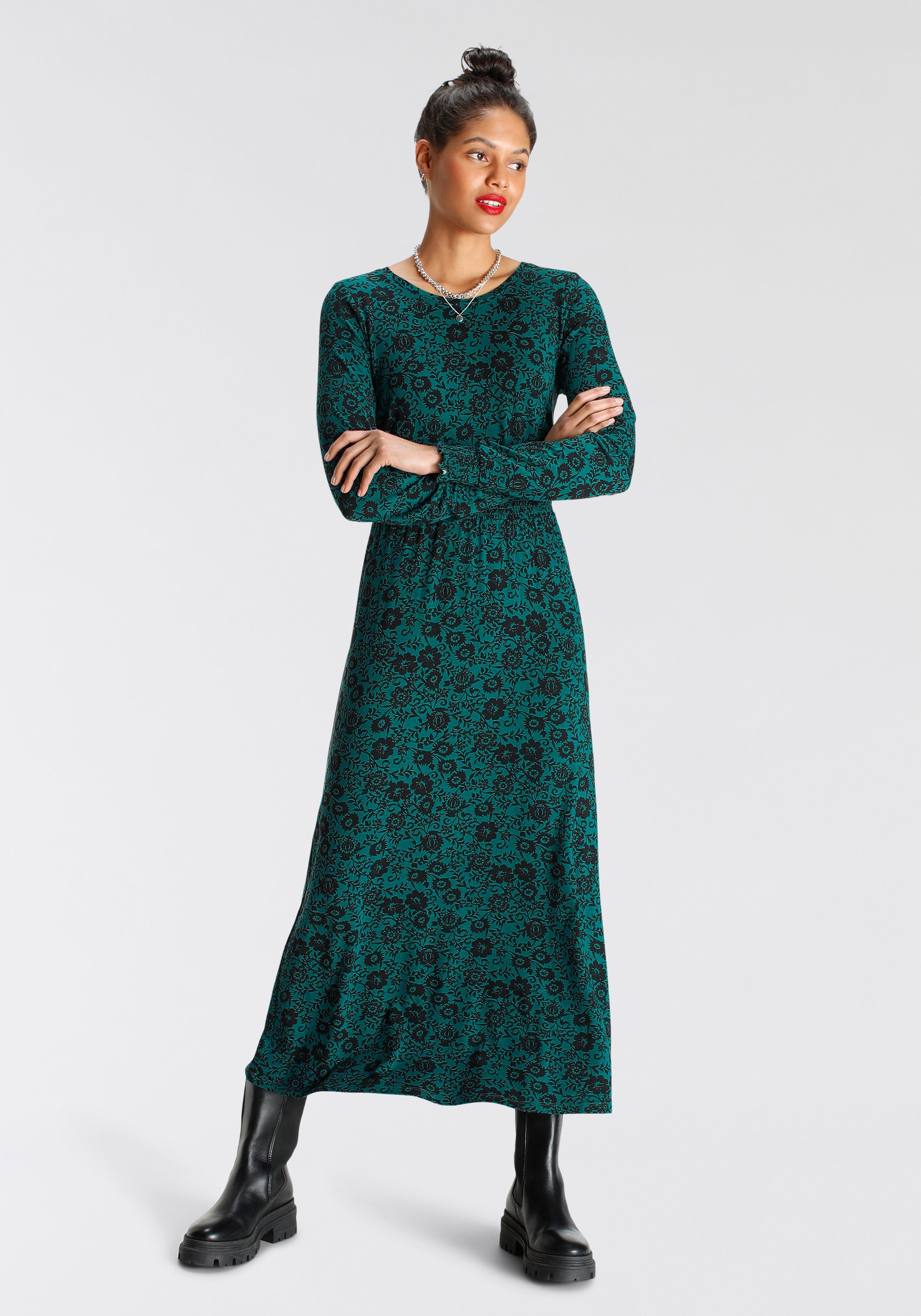 Tamaris Maxi-jurk figuurvolgend, van jersey, lange mouwen, met ronde hals