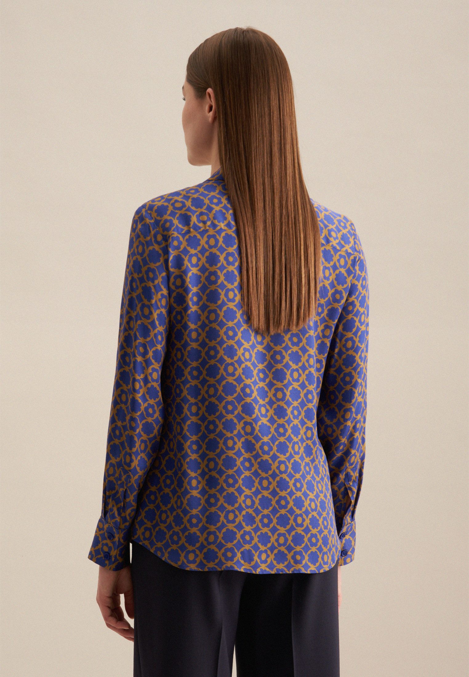 seidensticker Overhemdblouse Zwarte roos Lange mouwen kraag print