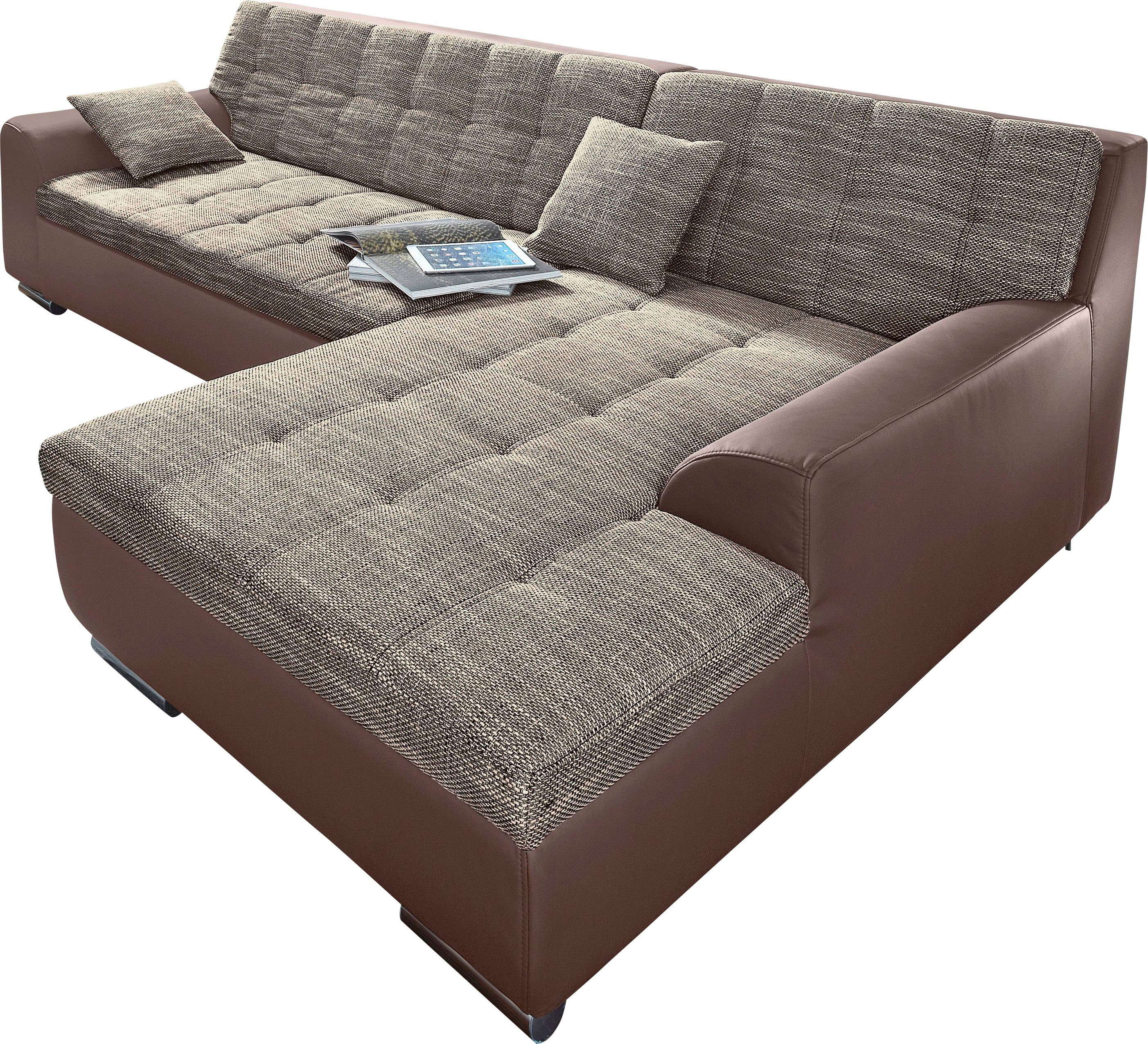 DOMO collection Hoekbank Treviso veel bekledingen, ook in cord, L-vorm, B/D/H: 267/80/83 cm optioneel met slaapbank functie, incl. sierkussens, hoogwaardig doorgestikt patroon