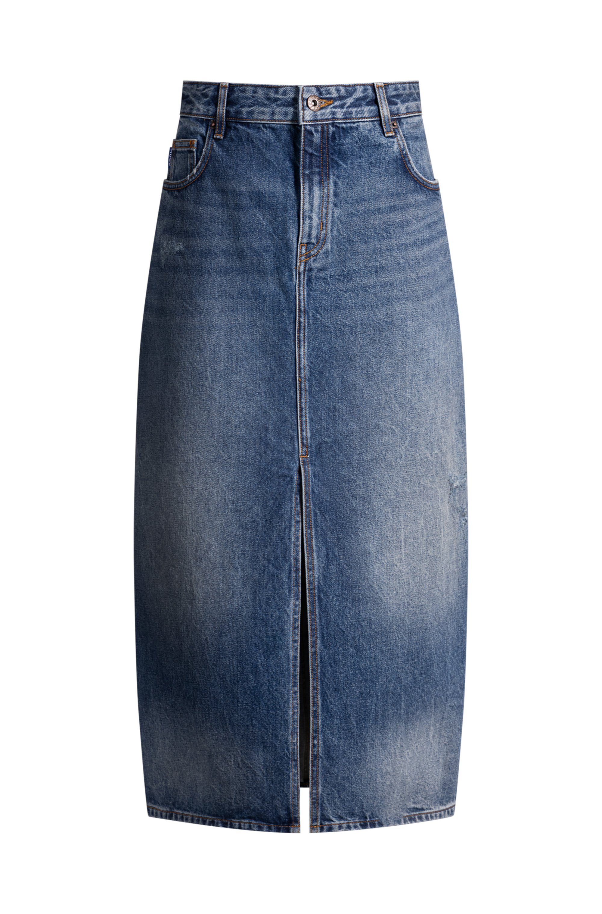 HUGO Blue Midirok Gebana Authentic washed met kleine destroyed-effecten