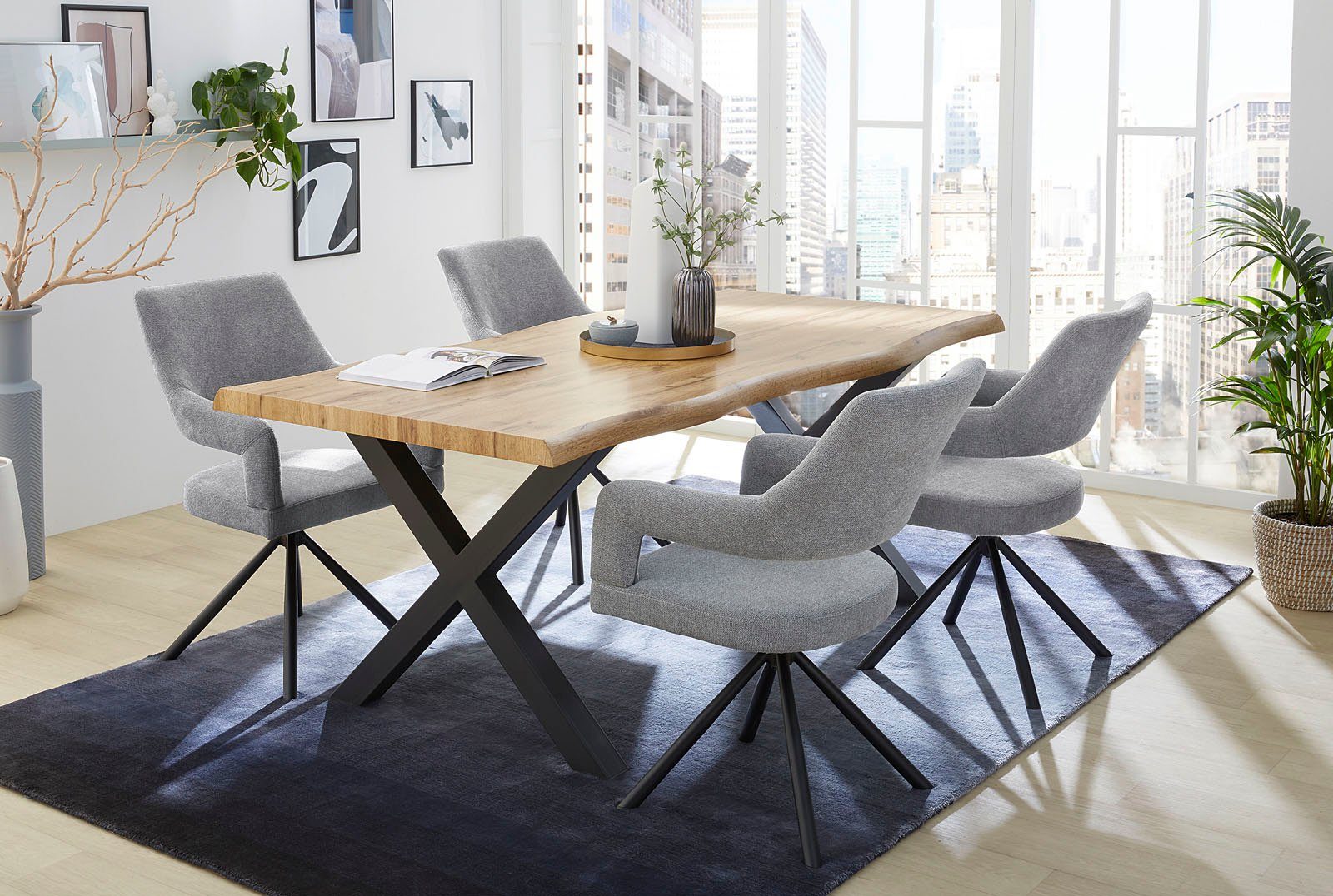 Jockenhöfer Gruppe Eettafel Marlon gebogen boomstam look en zwart onderstel