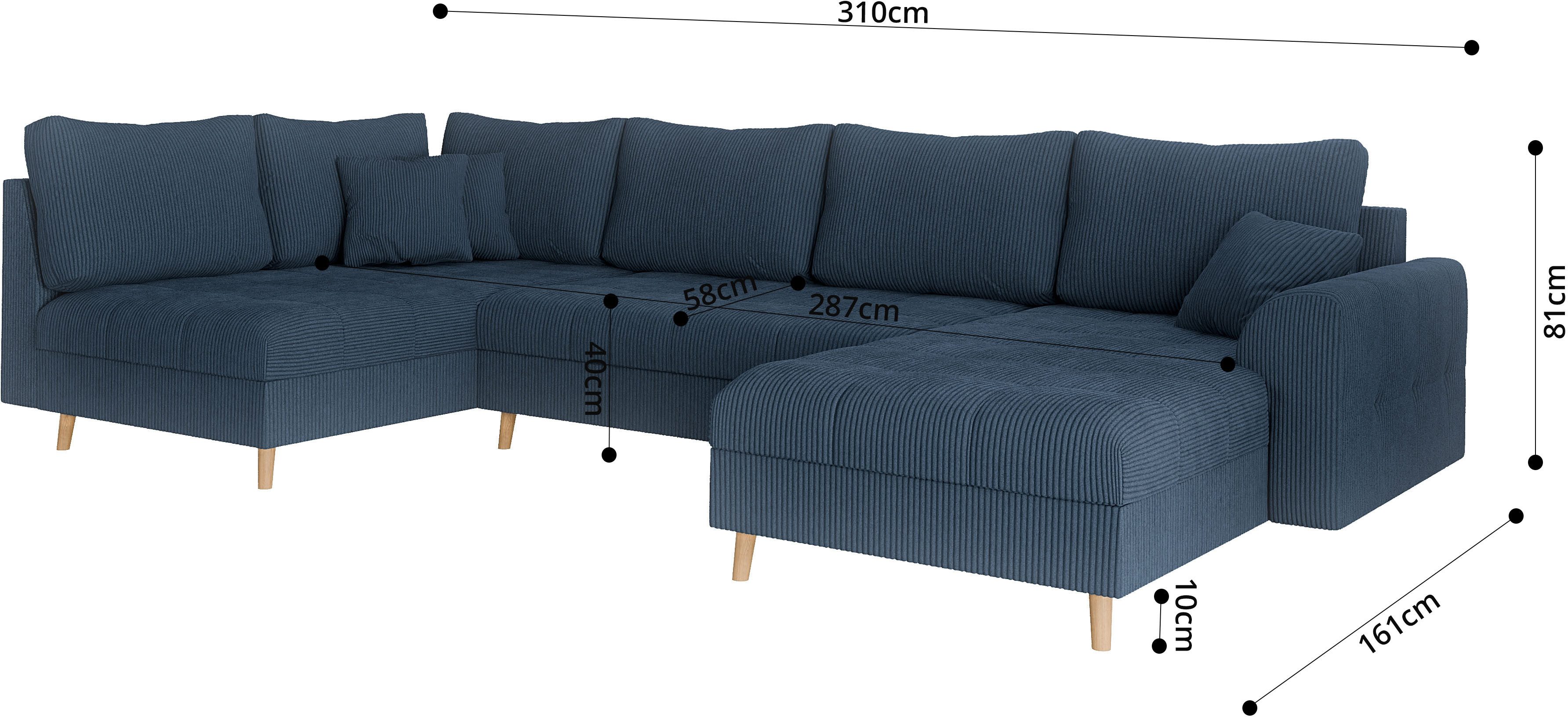 Home affaire Zithoek CHARRE U-vorm met ottomane, afmetingen B/D/H: 310/161/81 cm fijne stiksels, losse rug- en sierkussens, ook in cord en bouclé