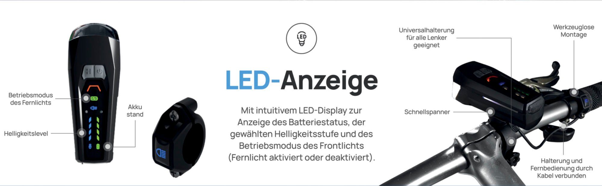 Fischer Fietskoplamp Led-accu frontlicht 100 lux groot licht