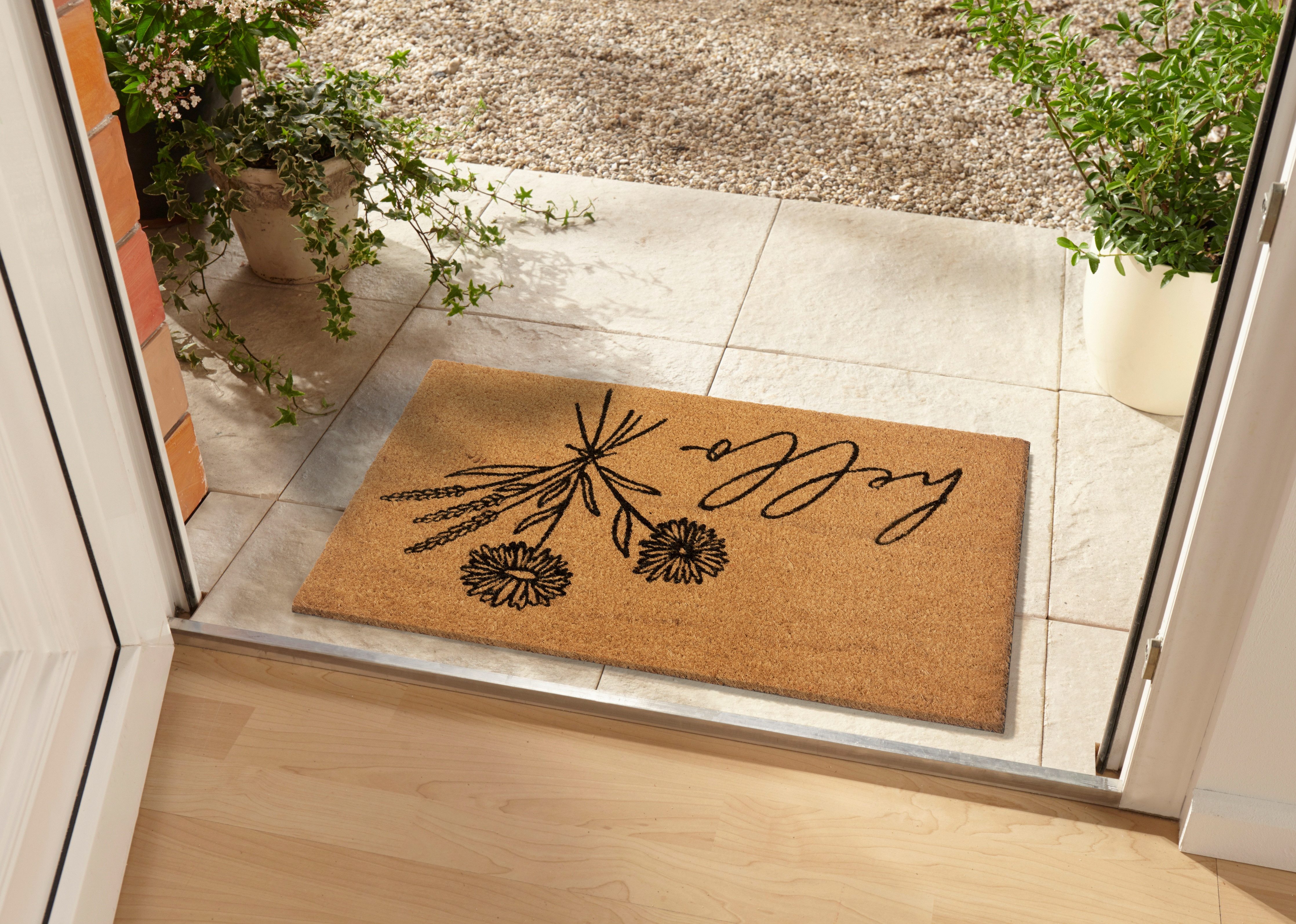 HANSE Home Mat Hello & Flowers, deurmat Kokos, vuilopvangmat, outdoor, antislip, binnen, kokosmat, gang
