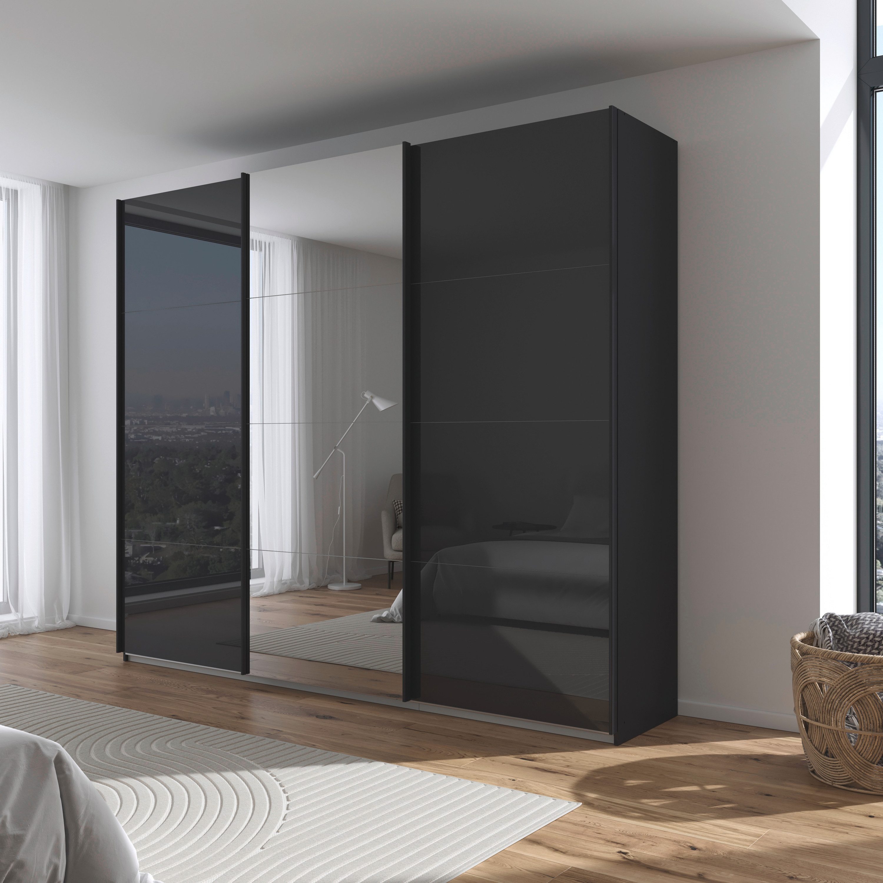 rauch Schuifdeurkast Kledingkasten kast garderobe AGORDO met glazen front doordachte binnenuitrusting, in 4 breedtes en 2 hoogtes made in germany