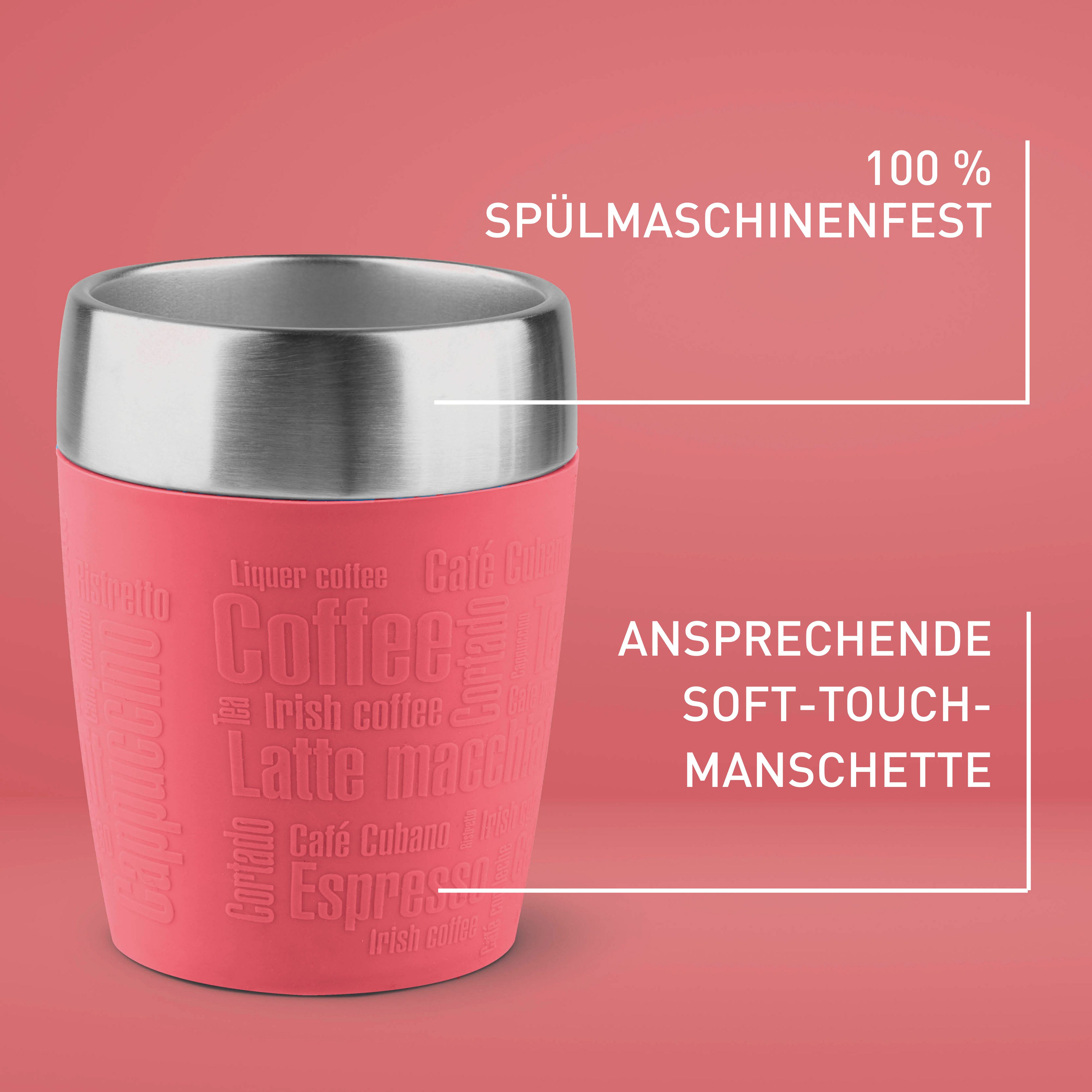 Emsa Thermosbeker Travel Mug 0,2 liter, roestvrij staal, drink- en ijsbeker, rubberen manchet (1-delig)