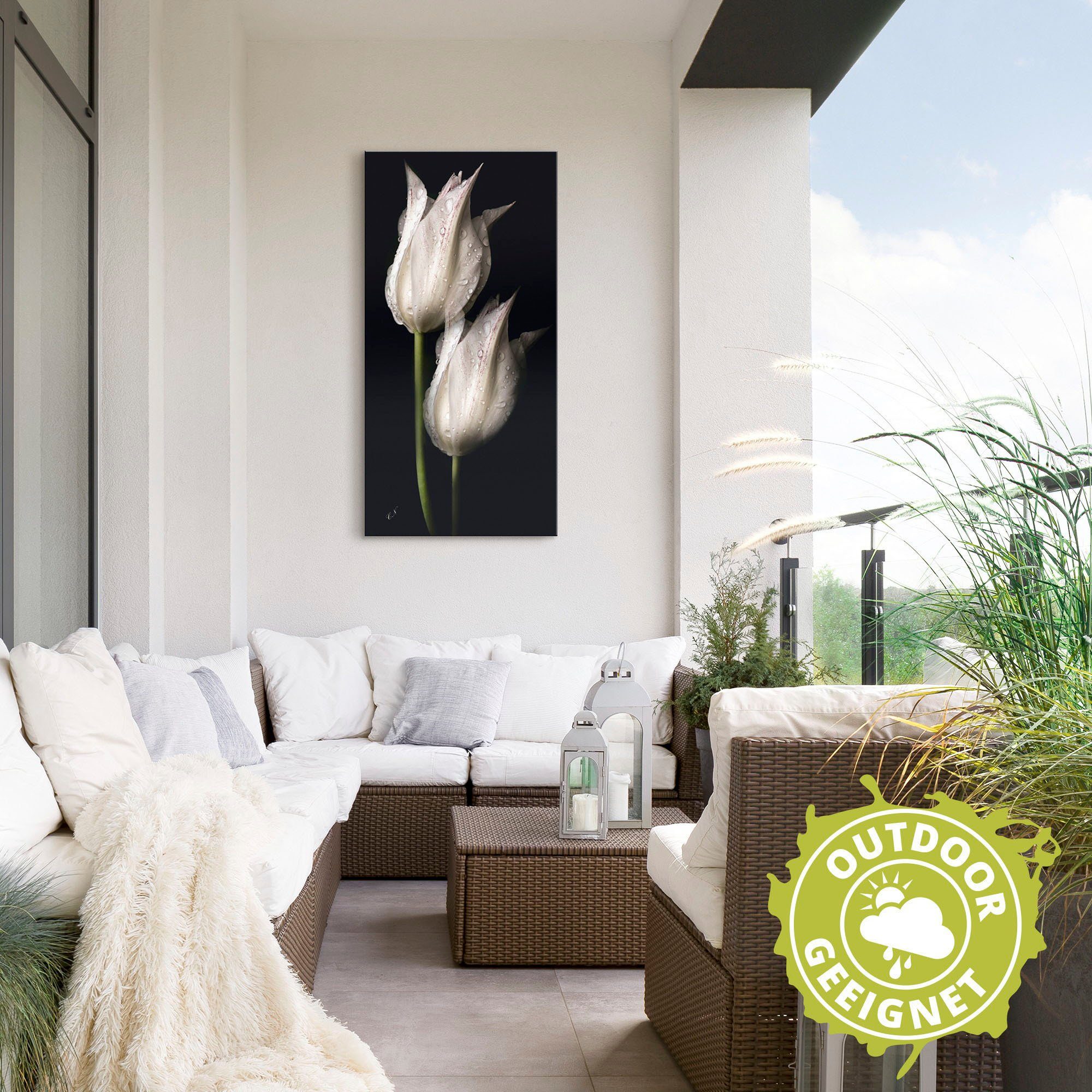 Artland Artprint Witte tulpen in de nacht als artprint van aluminium, artprint voor buiten, artprint op linnen, poster, muursticker