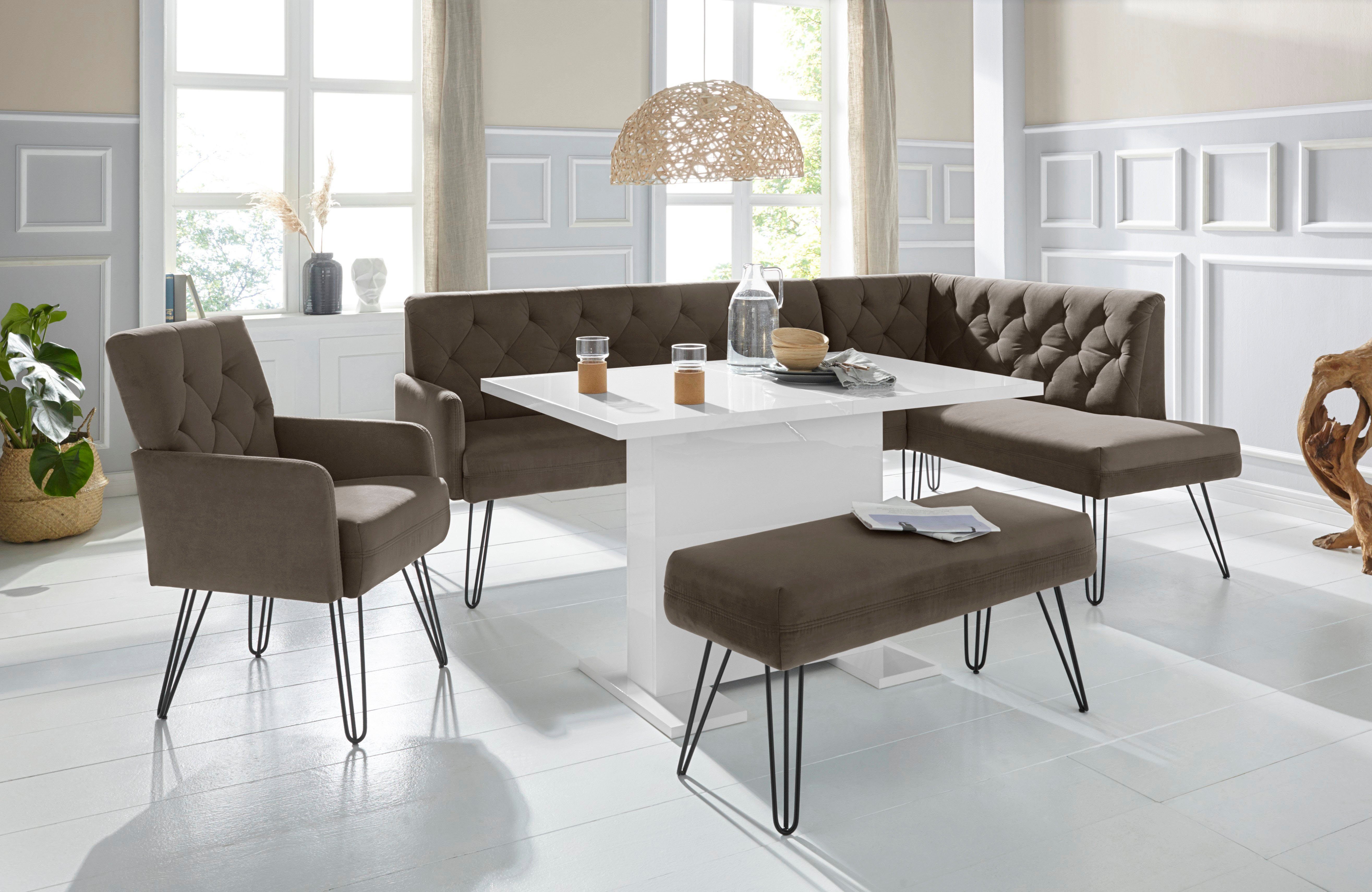 exxpo - sofa fashion Hoekbank Doppio, Chesterfield look, comfortabel en handig, hoge designvoeten bruin, hoekbanken, Lange zijde links