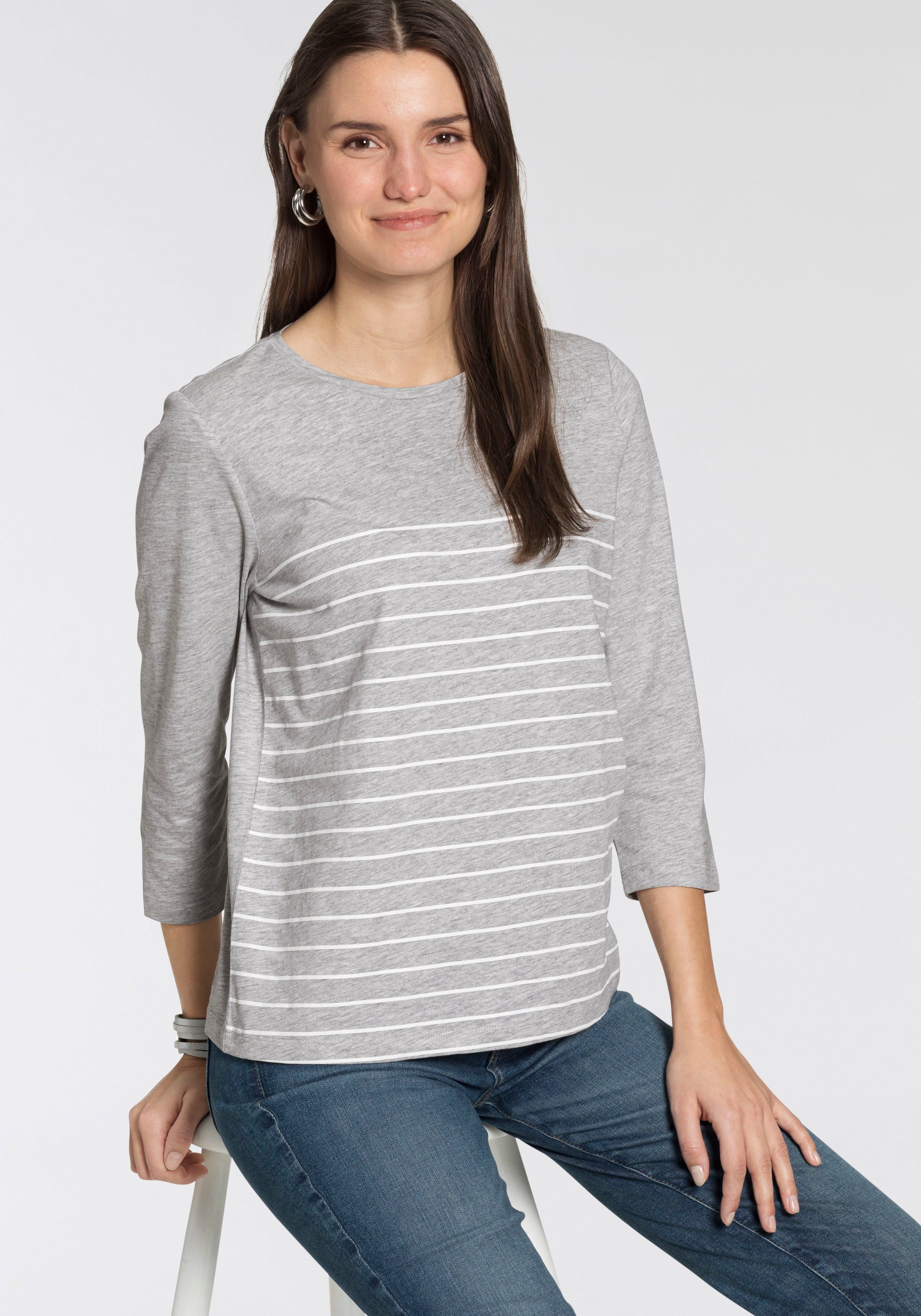 Tom Tailor Shirt met 3/4-mouwen dubbel - strepen + uni (2-delig, Set van 2)