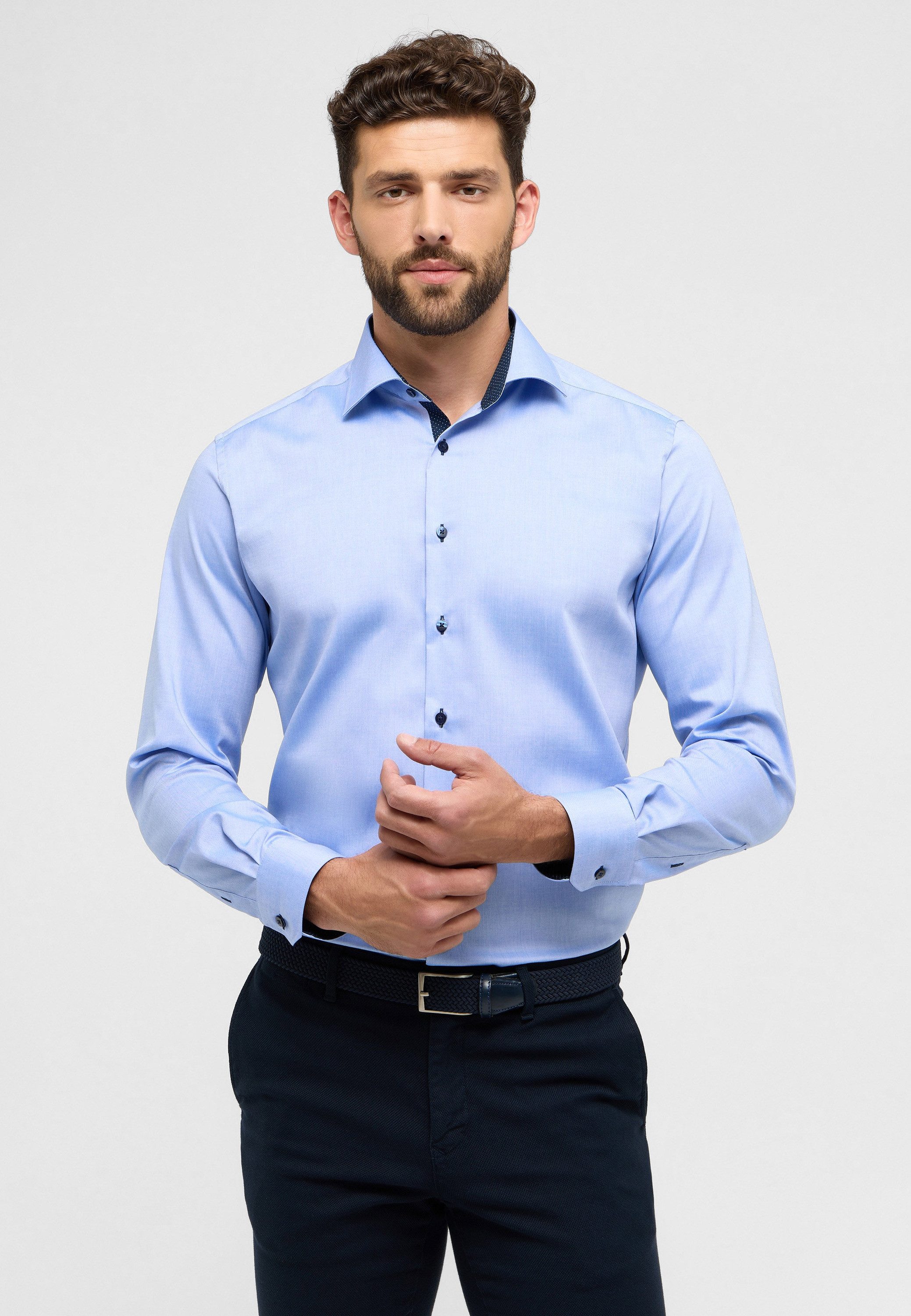 Eterna Overhemd met lange mouwen MODERN FIT NON IRON (strijkvrij) heren overhemden maat 48 blauw