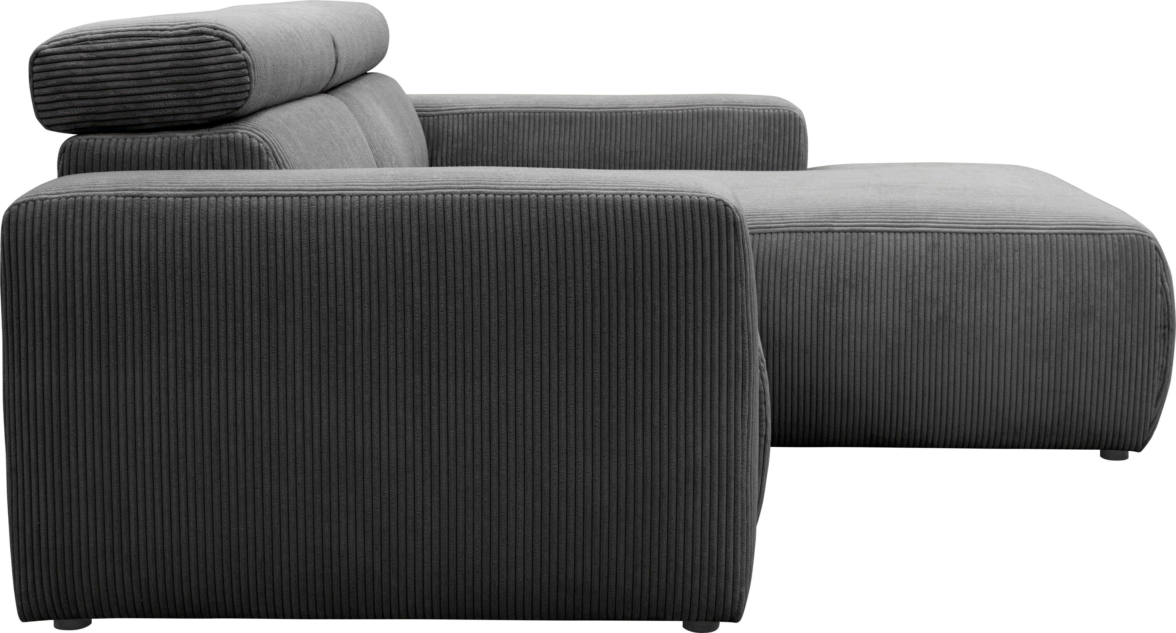 DOMO collection Hoekbank Brandon, inkl. Kopfteilverstellung, B/T/H: 214/100/80 cm, L-Form Met verstelbare hoofdsteun, ook in leer en cord, L-model