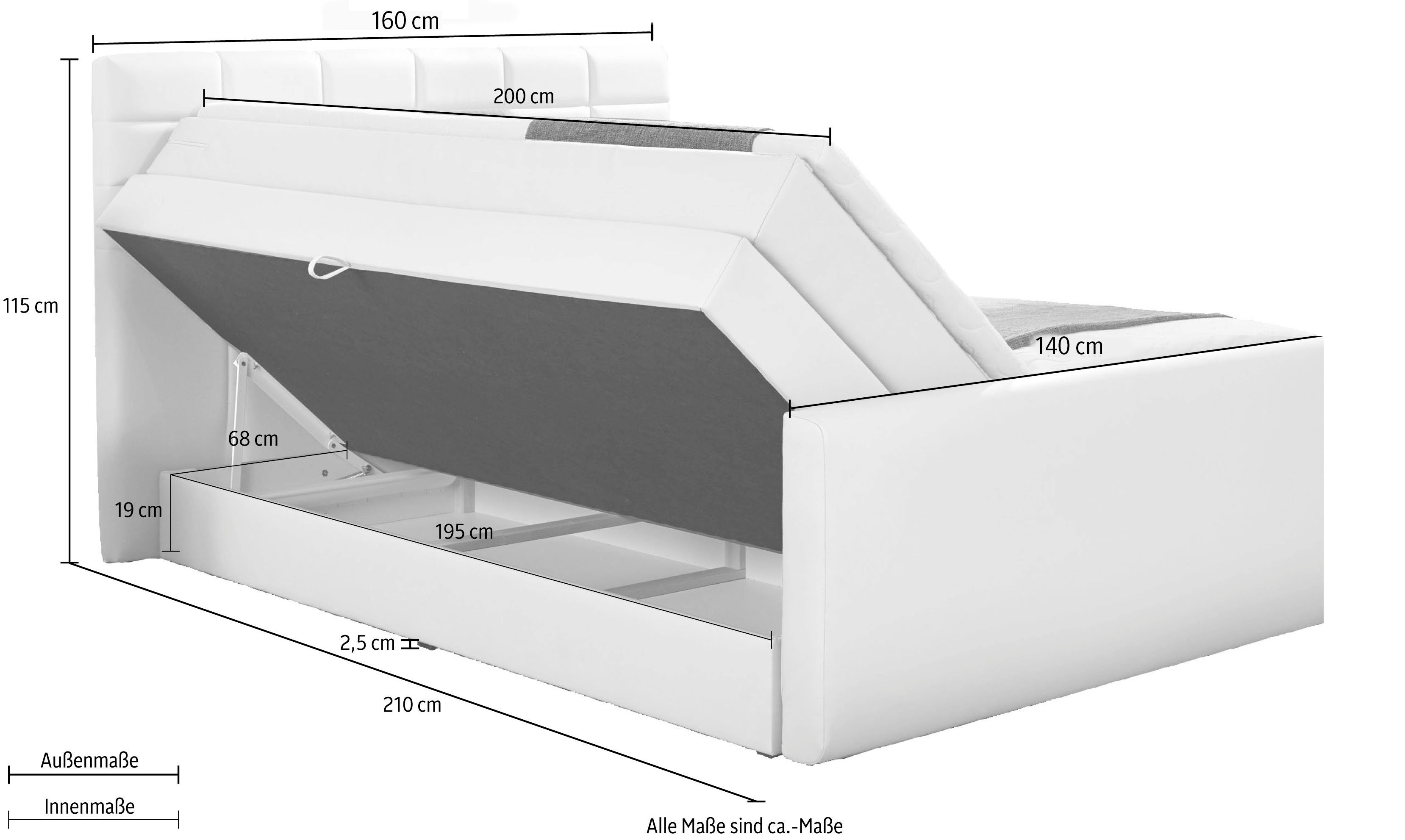 INOSIGN Boxspring Lethbridge incl. bedbox en matrastopper, twee matrastypes in h2