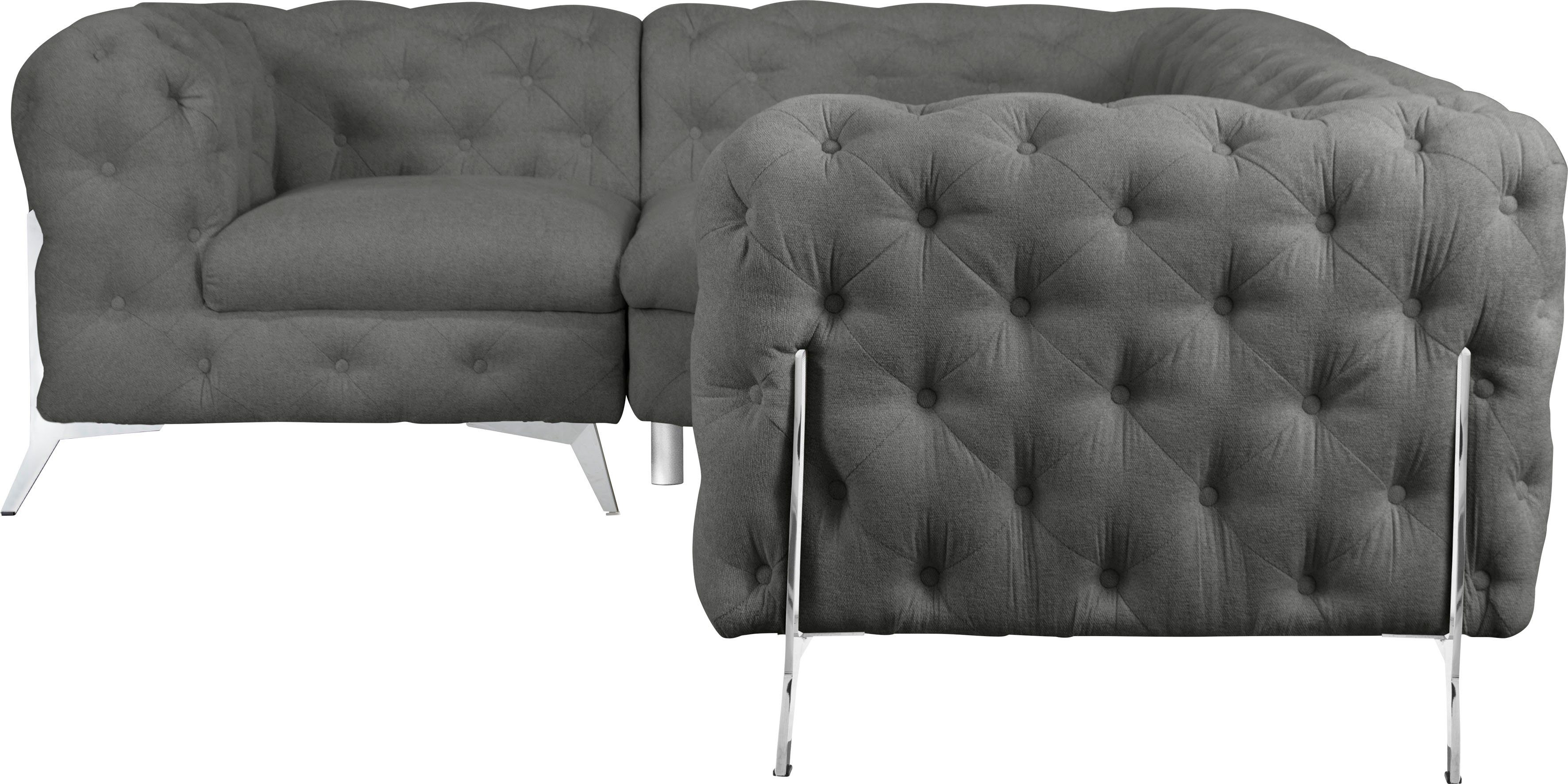 Leonique Chesterfield-bank Amaury L-vorm moderne chersterfield-look, breedte 262 cm, kleur van de poten ter keuze
