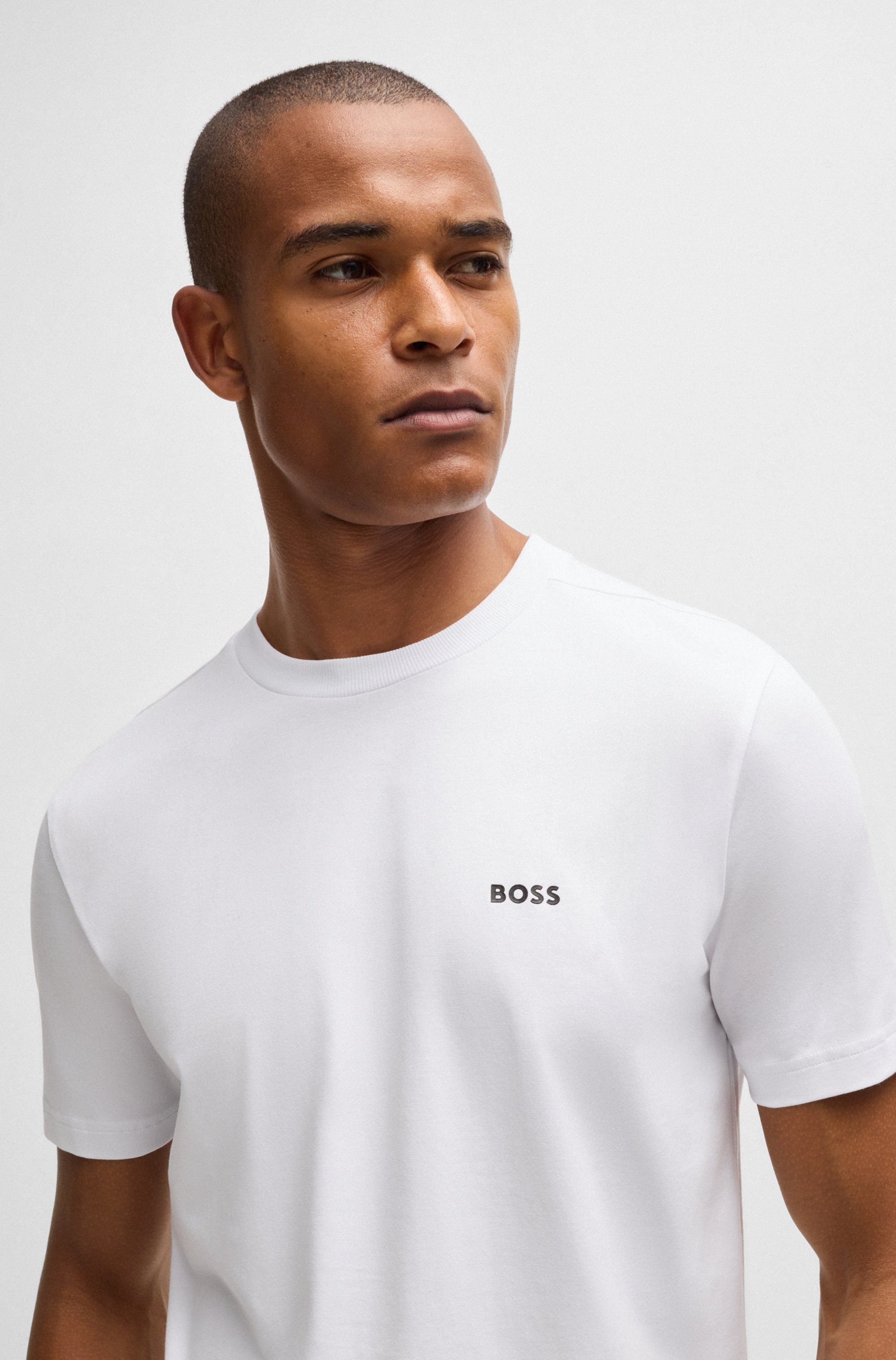 BOSS GREEN Shirt met ronde hals Thee met gegomd contrast-logo