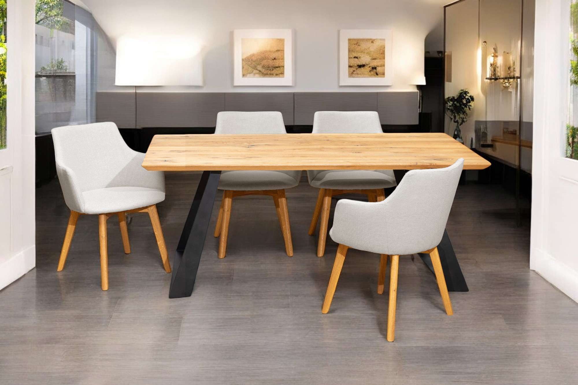 Home affaire Eettafel Team eettafel, keukentafel, eet tafel, met Zwitserse rand U-frame van metaal, 2 cm dikke tafelblad verdubbeld op 4 cm