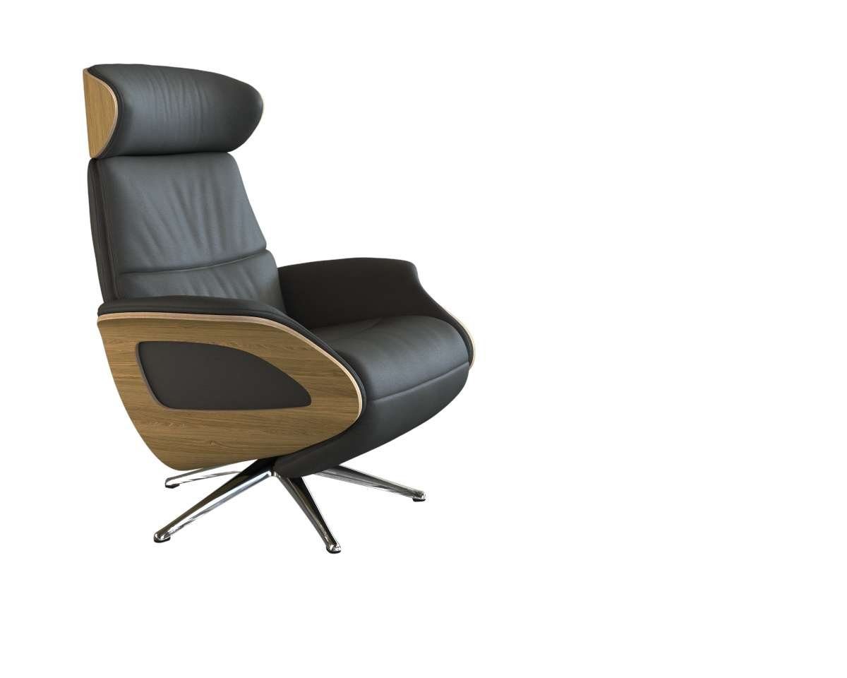 FLEXLUX Relaxfauteuil Clement praktische elektrische fauteuil Maat M, elektrische rug- en voetensteun, accu, armleuning Eiken, aluminium voet