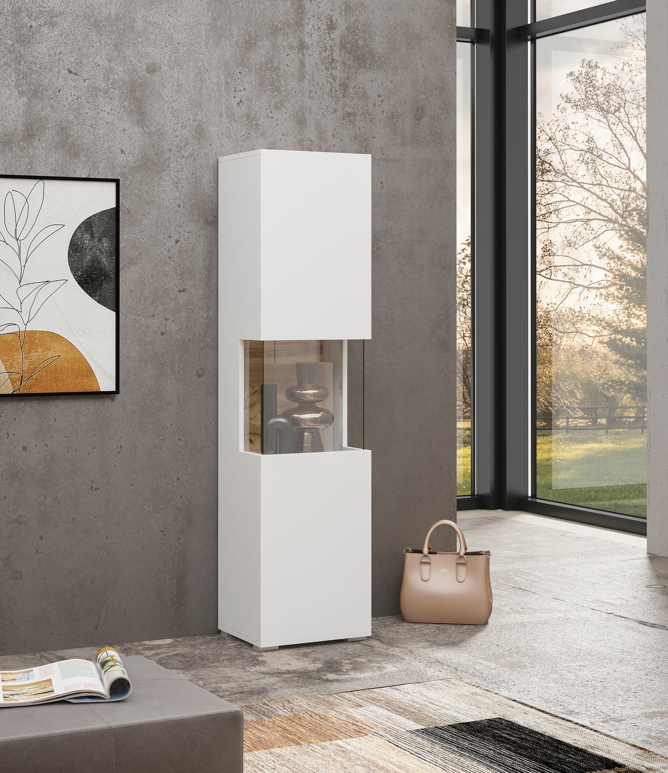 INOSIGN Vitrinekast Ava, breedte 36 cm, hangend en staand te monteren moderne greeploze vitrinekast, hoge kast met hoekverglazing