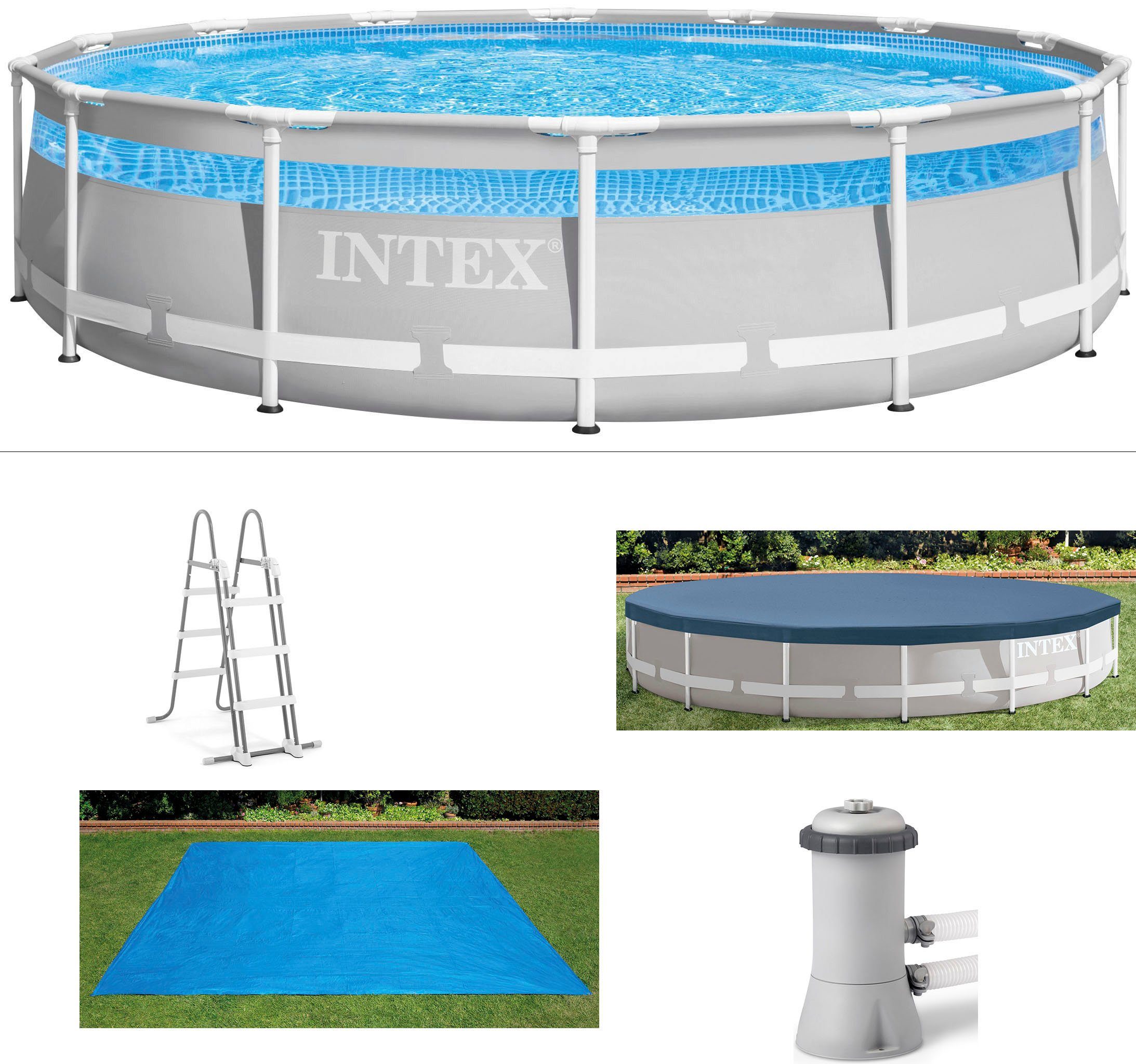 Intex Opzetzwembad Clearview Prism Frame Pool Øxh: 422x107 cm, massieve constructie van gepoedercoat staal grote zwembaden
