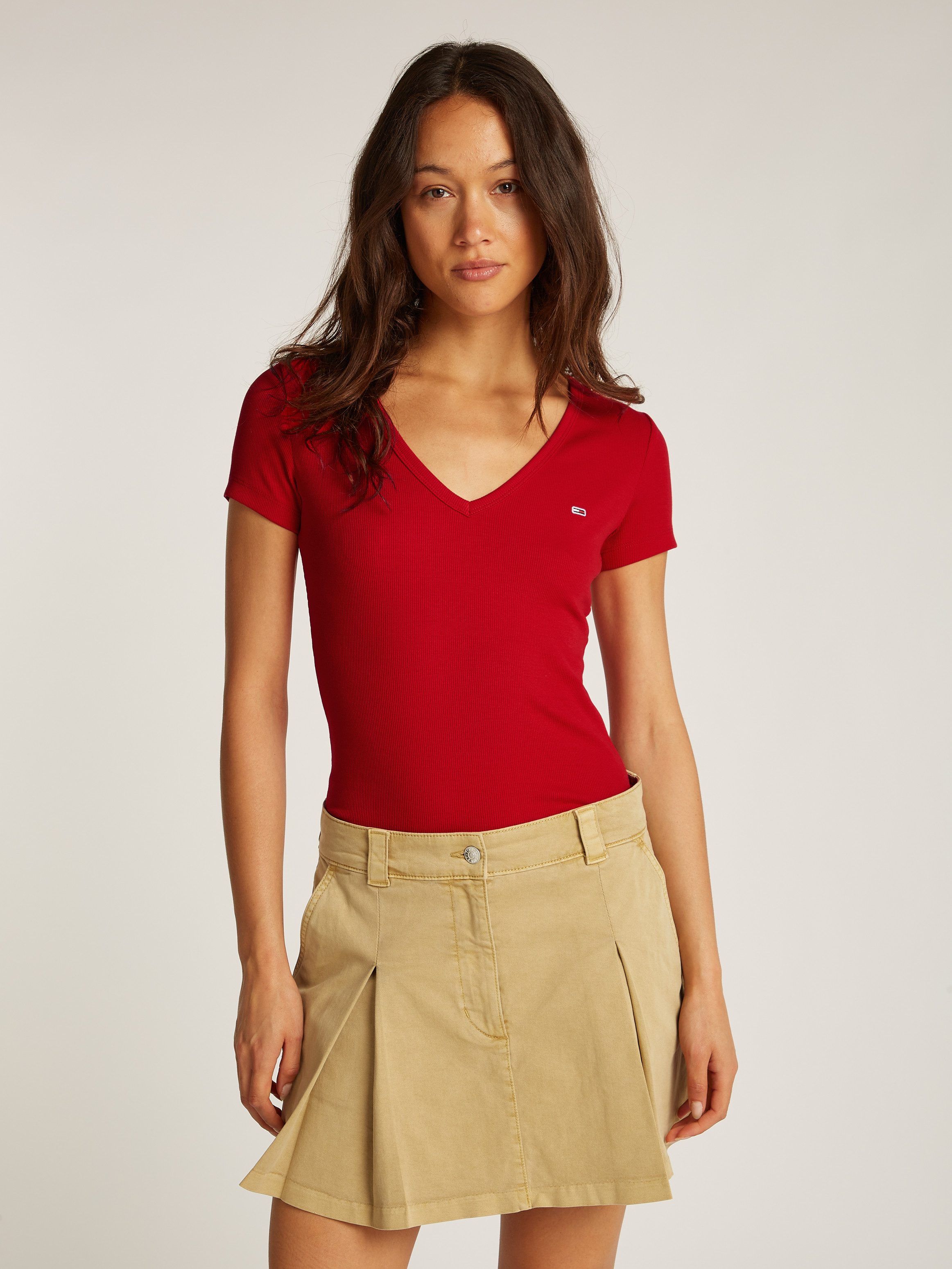 TOMMY JEANS T-shirt Slim Essential Rib V-Neck Rippshirt