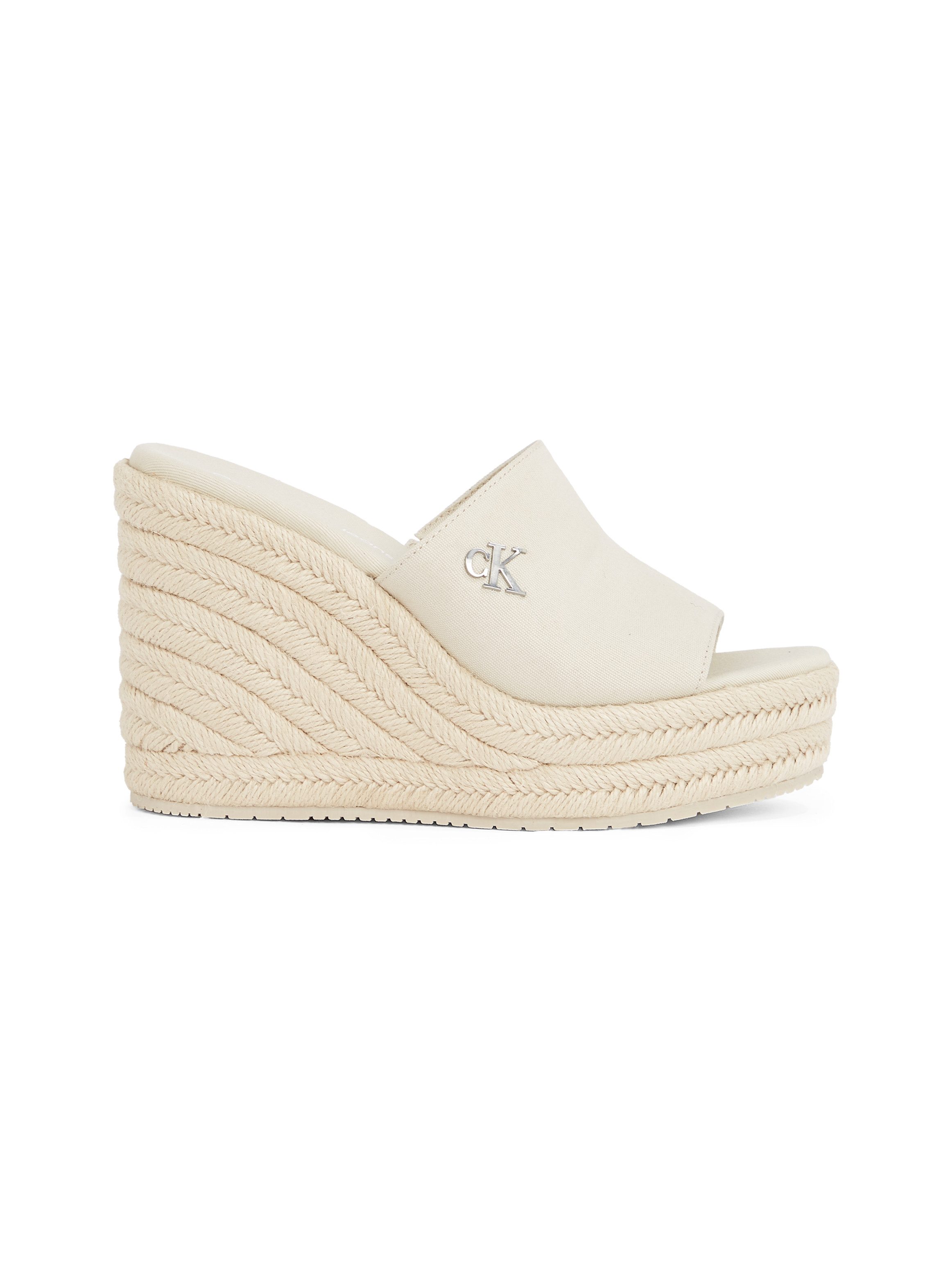 Calvin Klein Sleehakmuiltjes WEDGE ROPE SLIDE MG , zomerschoen, plateausool, vakantie-schoen met bamboe-decoratie