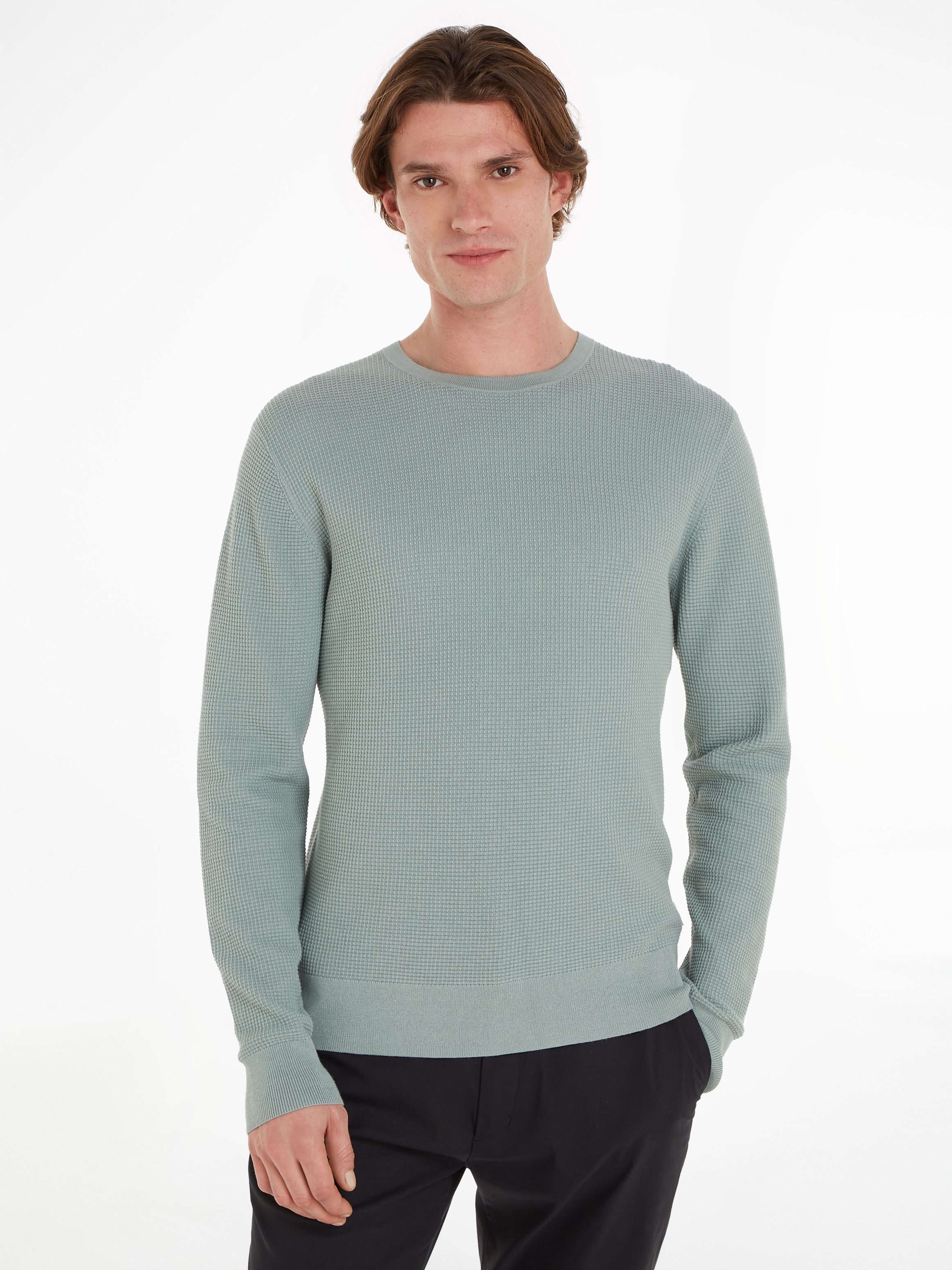 Calvin Klein Trui met ronde hals WAFFLE STRUCTURE SWEATER heren pullovers maat XXXL grijs