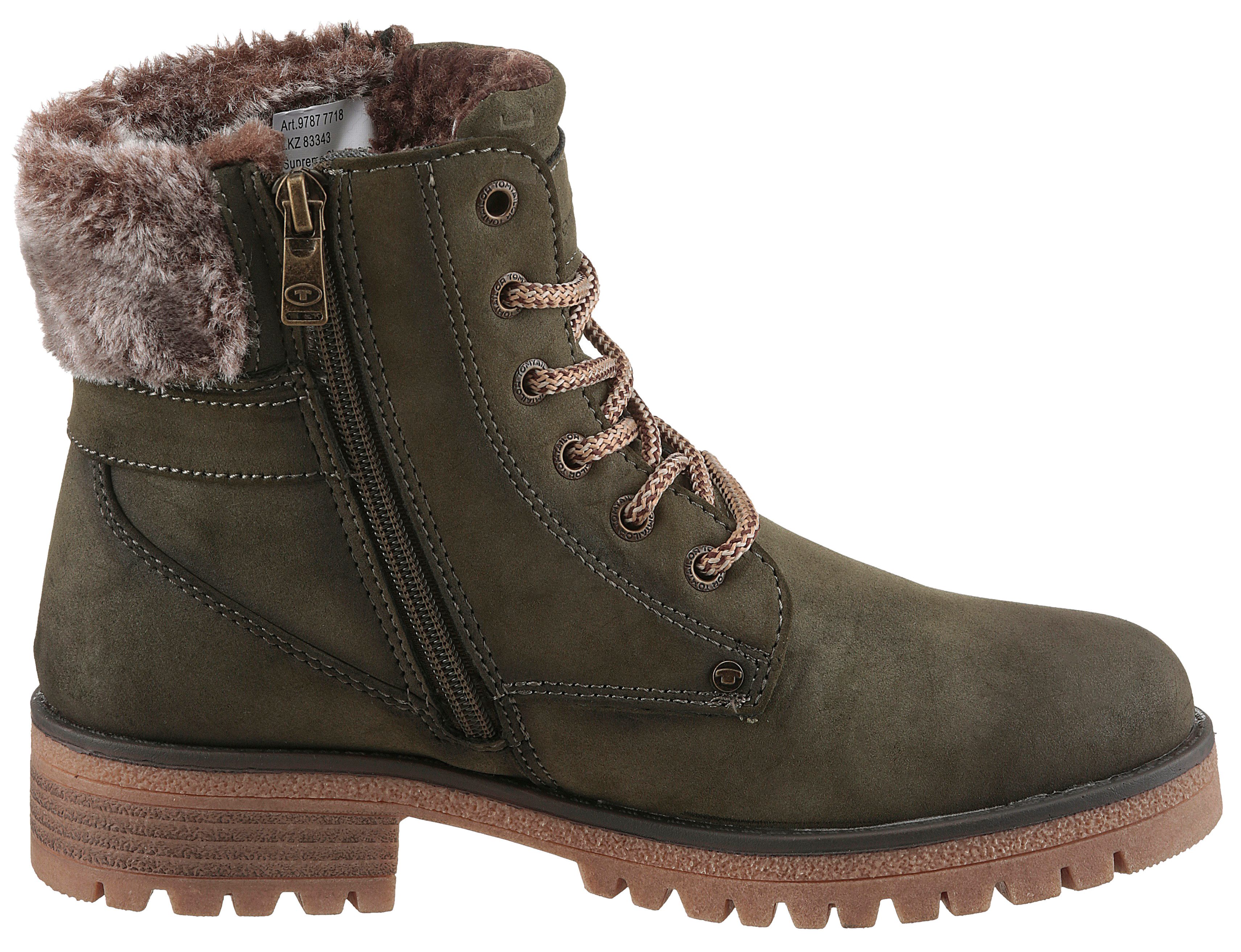 Tom Tailor Winterlaarzen blokhak, veterschoenen, winterlaarsjes, modieuze decoratieve gesp