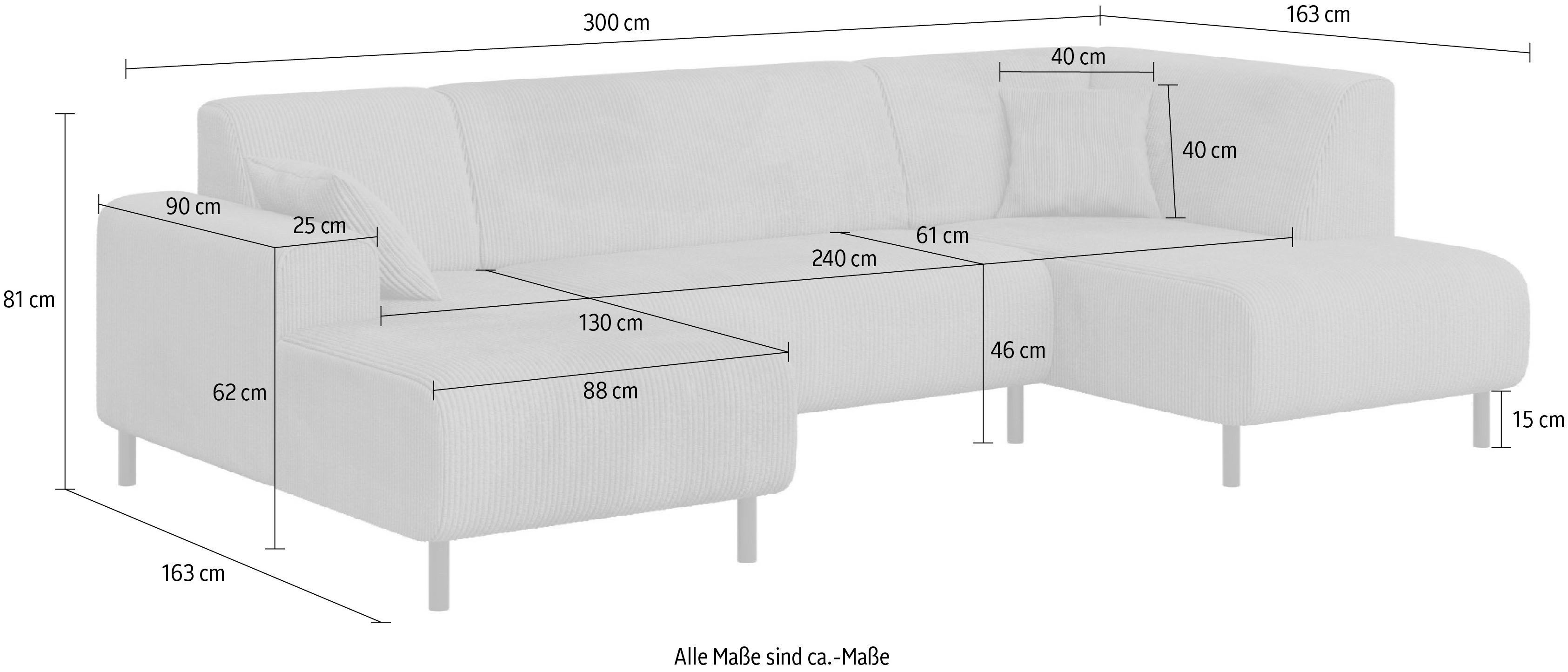 Home affaire Zithoek ARROS U-vorm met golfondersteuning, afmetingen B/D/H: 300/163/81 cm incl. sierkussens, met recamiere links/rechts bestelbaar, ook in cord