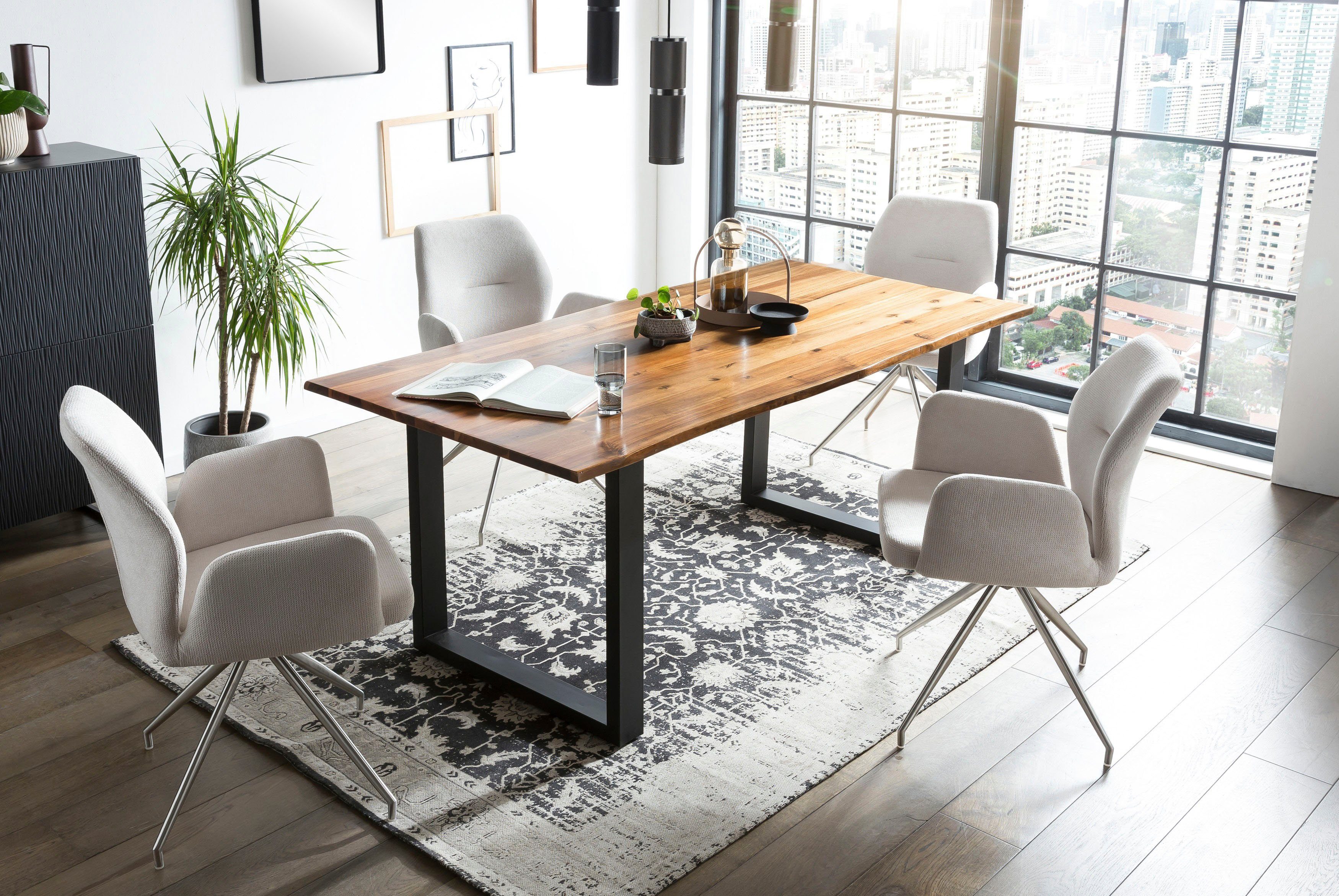 SalesFever Tafel met hout Zichtbaar nervenpatroon en noesten, eettafel van massief hout