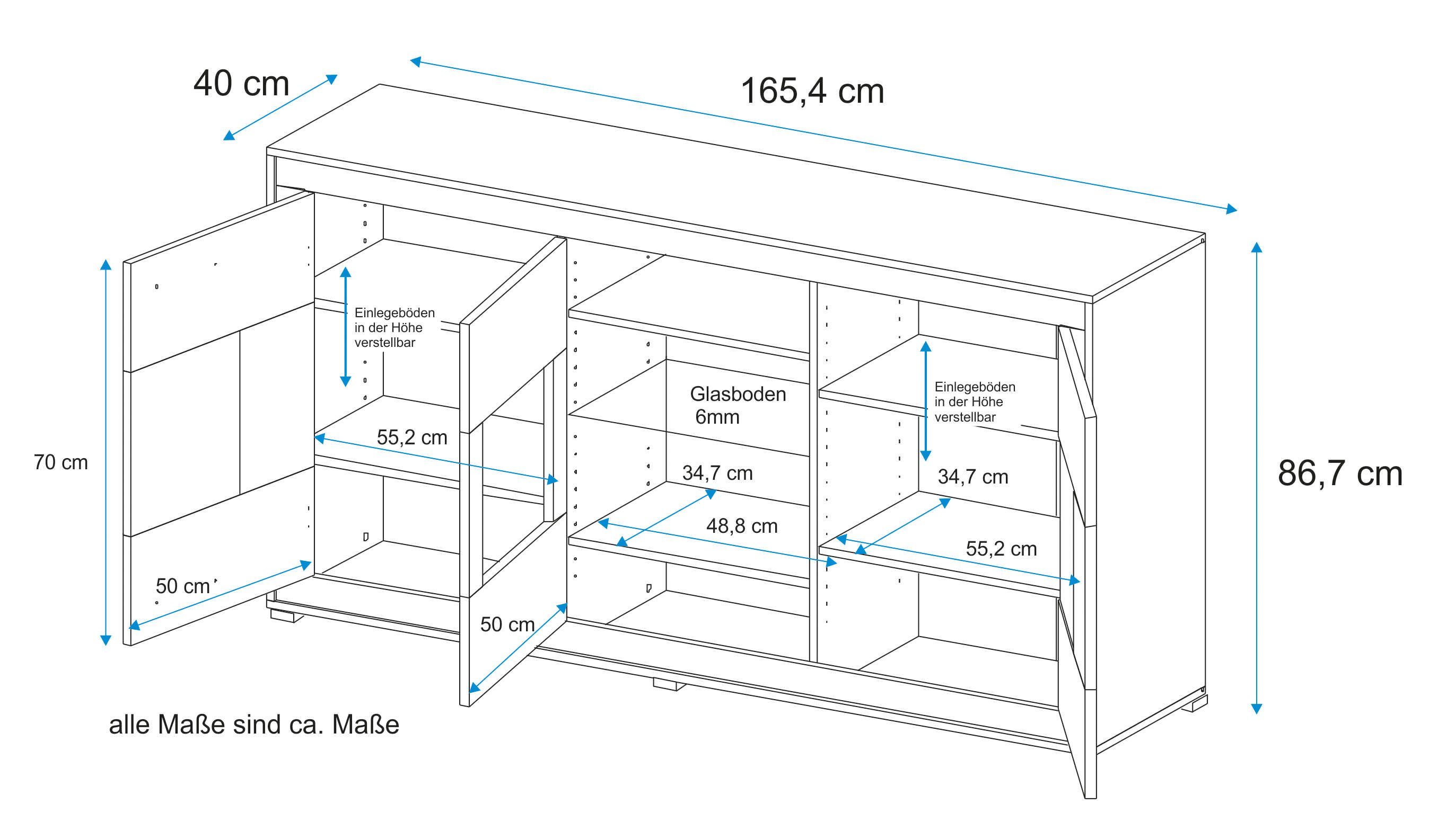VOGL Möbelfabrik Dressoir Breedte 166 cm, gedeeltelijk massief, met kopshout applicaties, Made in Germany