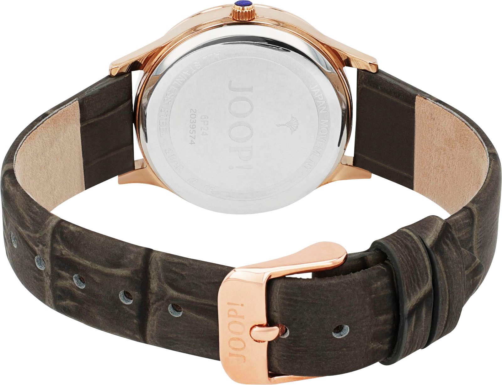 Joop! Kwartshorloge Polshorloge, dameshorloge, leren band, analoog, zirkonia (synth.), maanfase