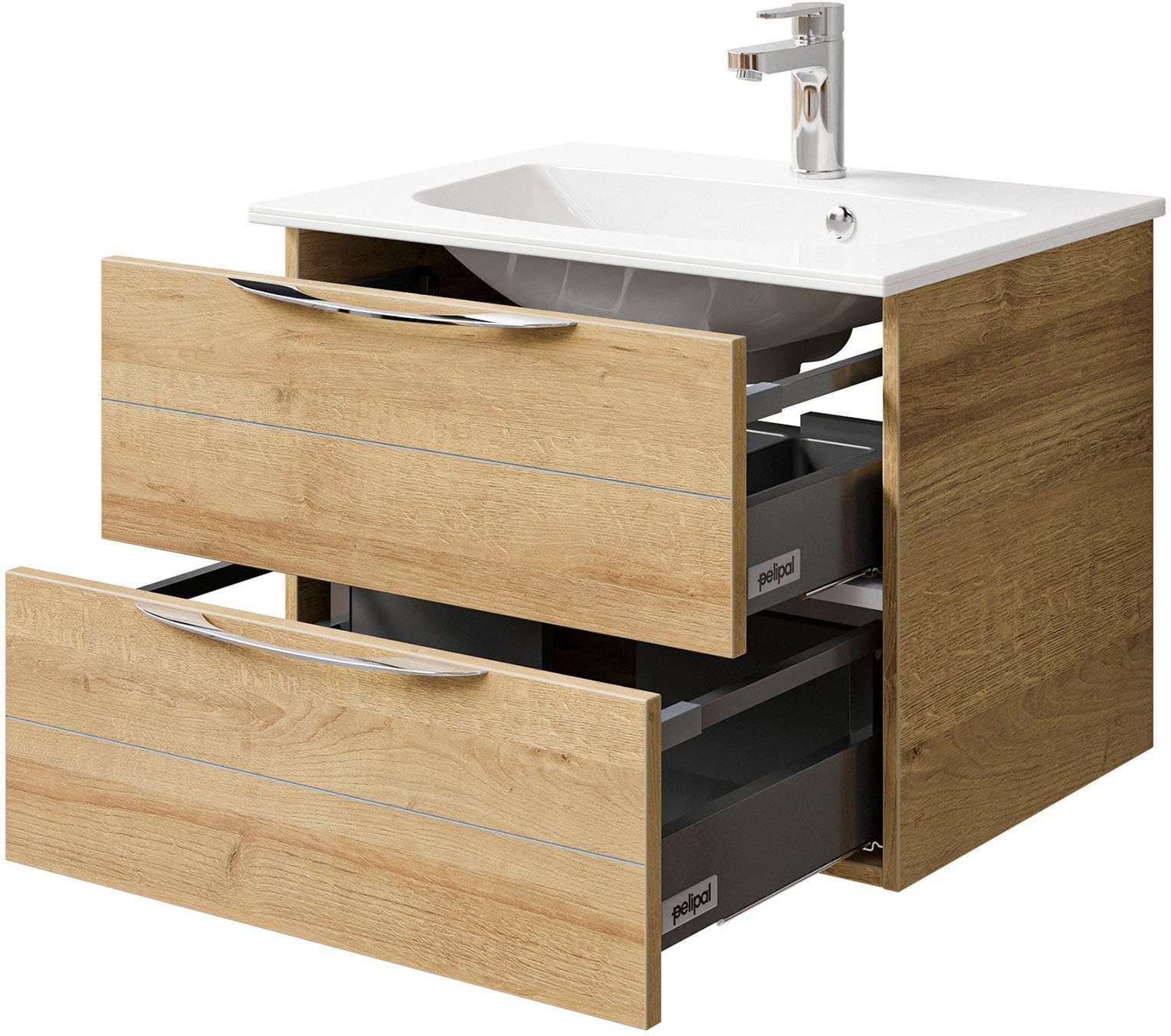 Saphir Wastafelonderkast Serie 6025 mineraalmarmeren wastafel met onderkast, 67 cm breed (2-delig)