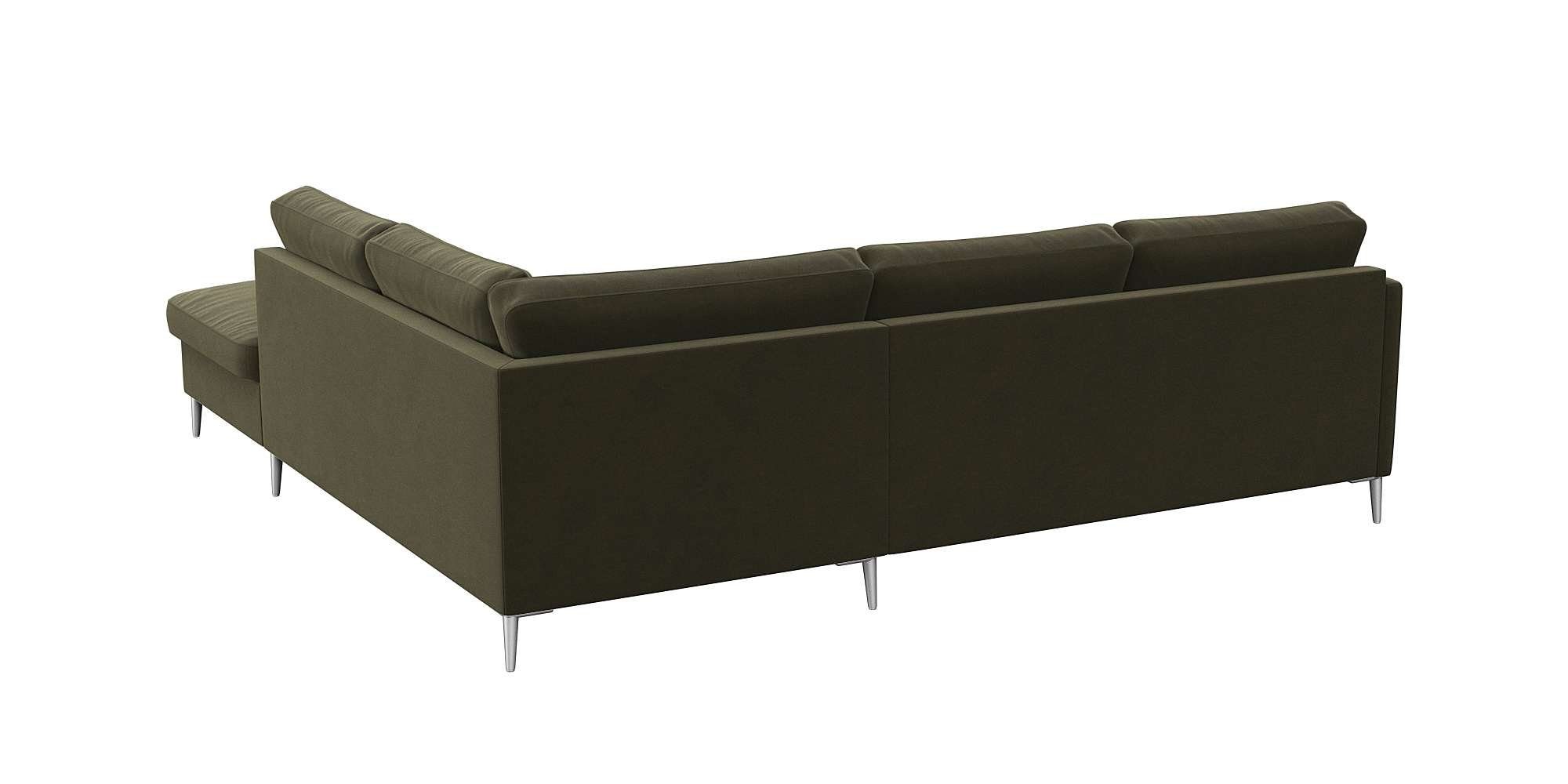 FLEXLUX Hoekbank Fiore, L-vorm smalle armleuningen, aluminiumkleurige voeten, b/d 234/225 cm, koudschuim in de zitplaats