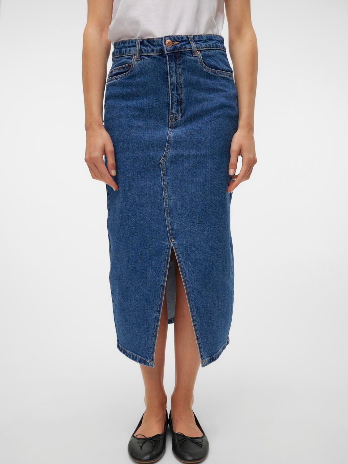 Vero Moda Maxirok VMVERI HR CALF DENIM SKIRT GA NOOS