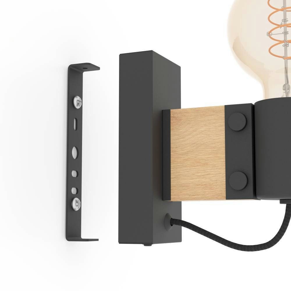 EGLO Wandlamp BAILRIGG Wandlamp, ganglamp van hout in natuurlijk en metaal in zwart (1 stuk)